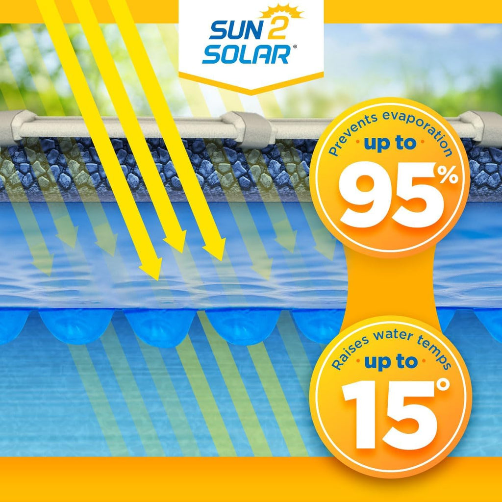 Sun2Solar Blue 16 ft x 40 ft Rectangle Solar Cover | 12 Mil | Heat Retaining Blanket for Rectangular Inground & Above Ground Swimming Pools | Sun Heats Pool | 1200 Series Bubble Heating Blankets