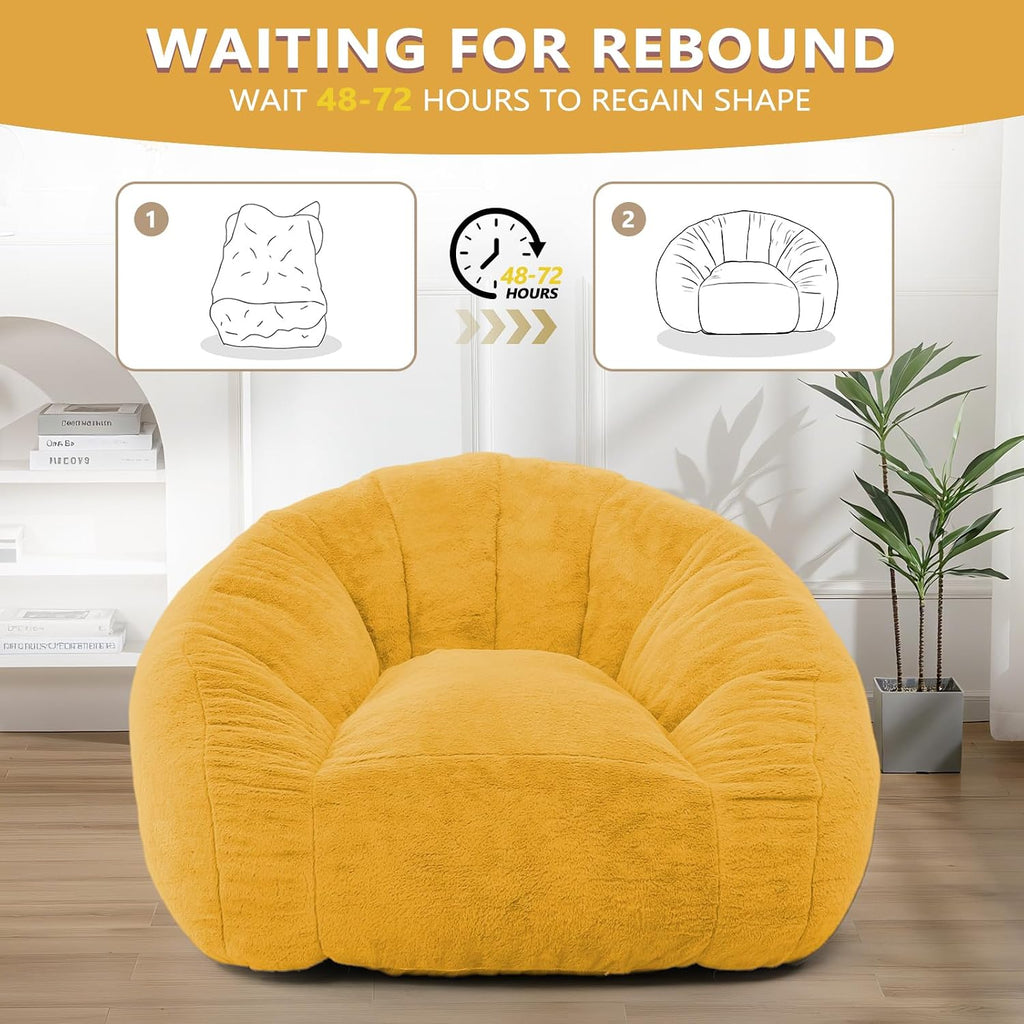 Bean Bag Chair for Adults, Soft Faux Fur Giant Beanbag Chairs, Oversized Cozy Bean Bag Couch Large Reading Chair, Comfy Bean Bag Sofa for Living Room, Bedroom & Dorm, Yellow