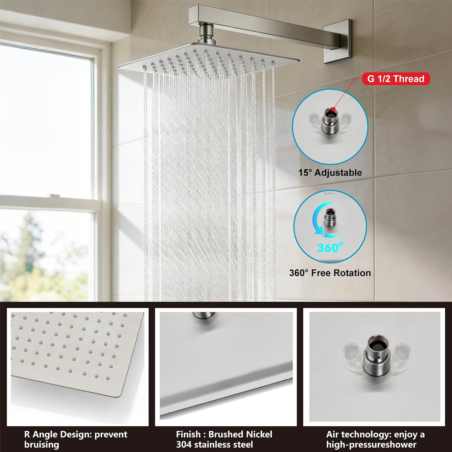 Midanya Shower System with Tub Spout,Bathtub Shower Faucet Set with Square Rainfall Head and Handheld Sprayer Wall Mount Tub Faucet Set with Valve and Trim Kit,10 Inch Brushed Nickel