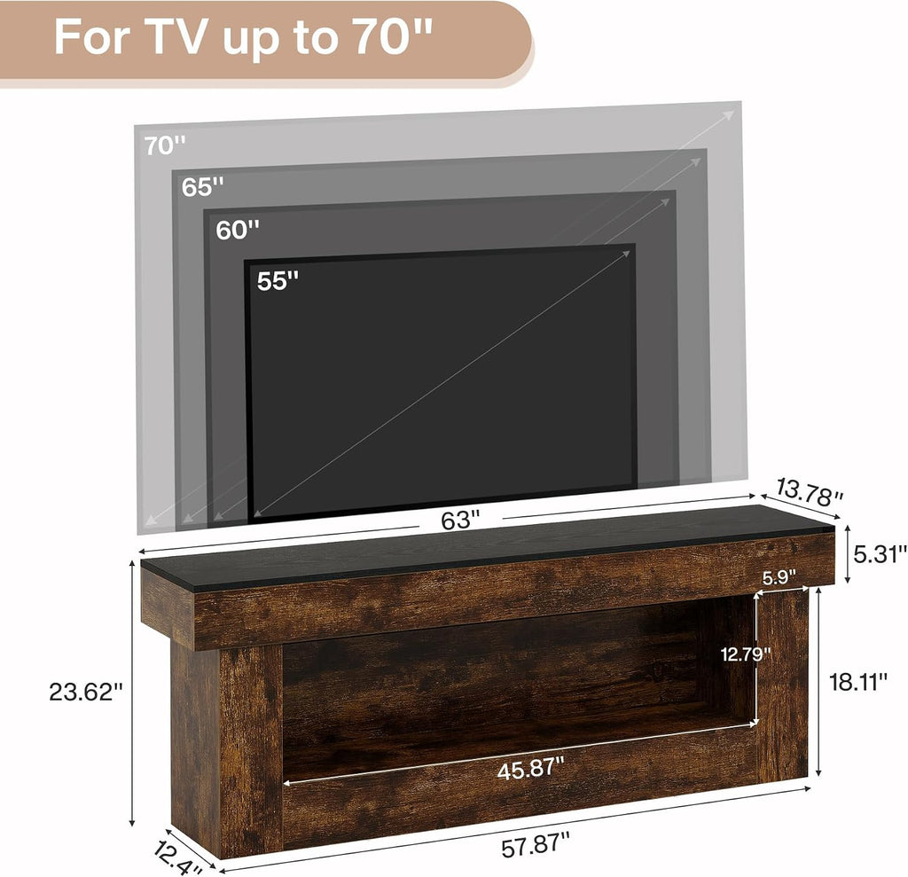Tribesigns 63-inch TV Stand with Storage, Entertainment Center for 60/65/70 Inches TVs, Rustic Media TV Console with Open Storage Space for Living Room Bedroom, Rustic Brown & Black