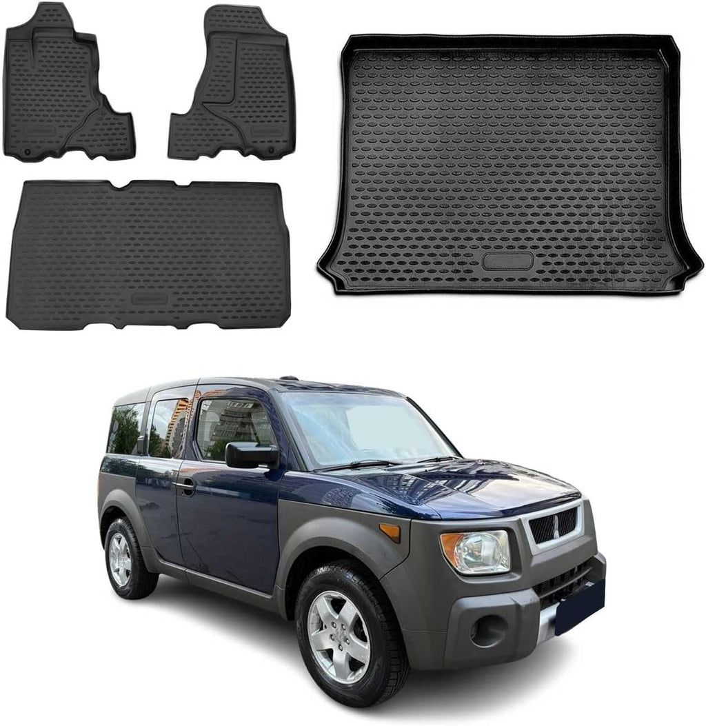 OMAC Custom Floor Mats & Cargo Liners for Honda Element 2003-2008 Black 4 Pcs
