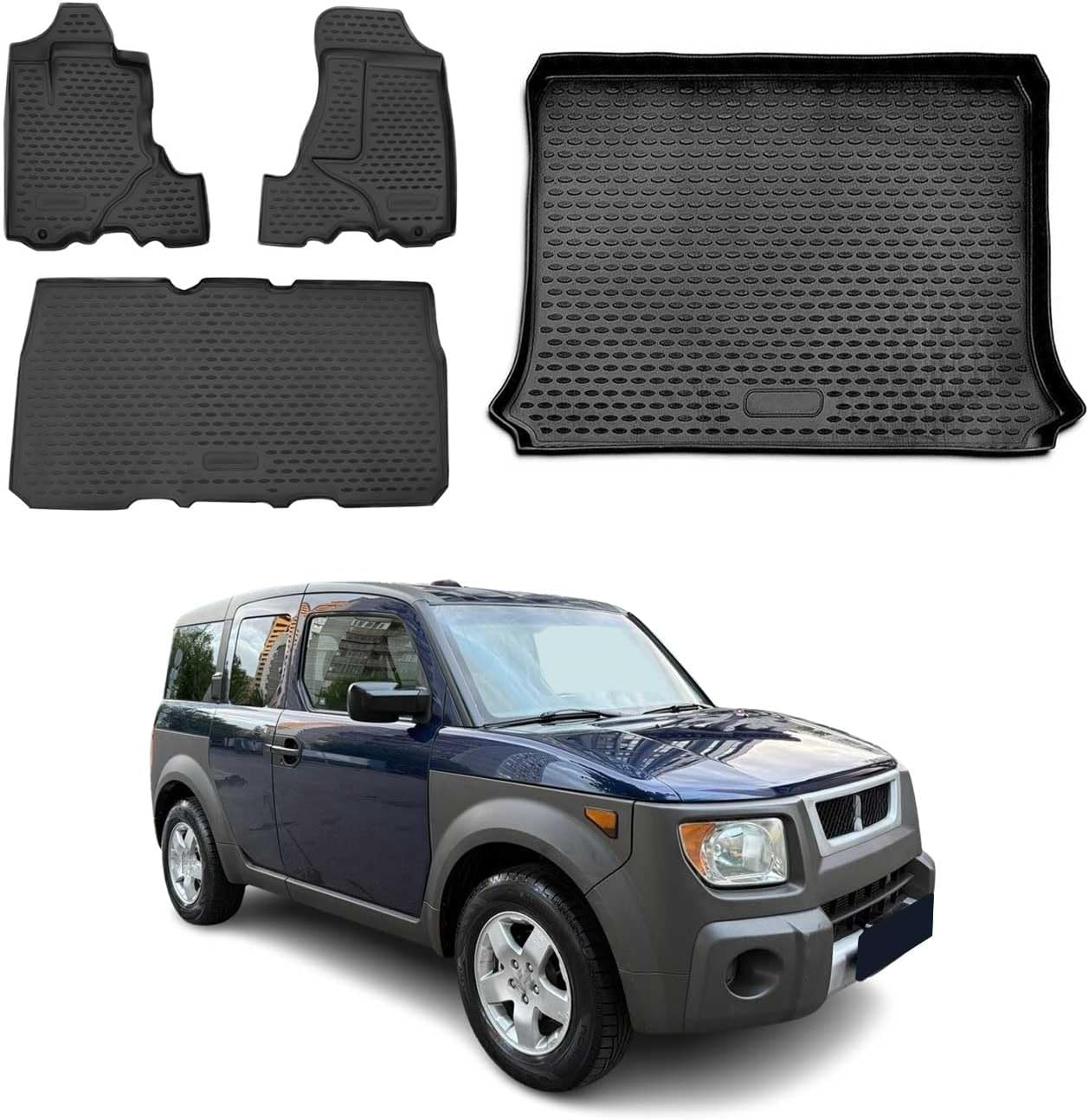 OMAC Custom Floor Mats & Cargo Liners for Honda Element 2003-2008 Black 4 Pcs