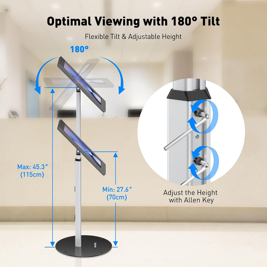 AboveTEK Tablet Floor Stand, Anti-Theft Kiosk Stand, Height Adjustable Tablet Stand Floor with Locking System, for 14.6' Samsung Galaxy Tab S8 Ultra, S9 Ultra, S10 Ultra, S11 Ultra, for Retail & POS