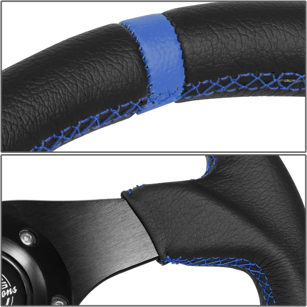NRG Innovations NRG-RST-024MB-R-BL Reinforced Steering Wheel 320mm Sport Leather Flat Bottom with Blue Center Mark, Blue Stitching