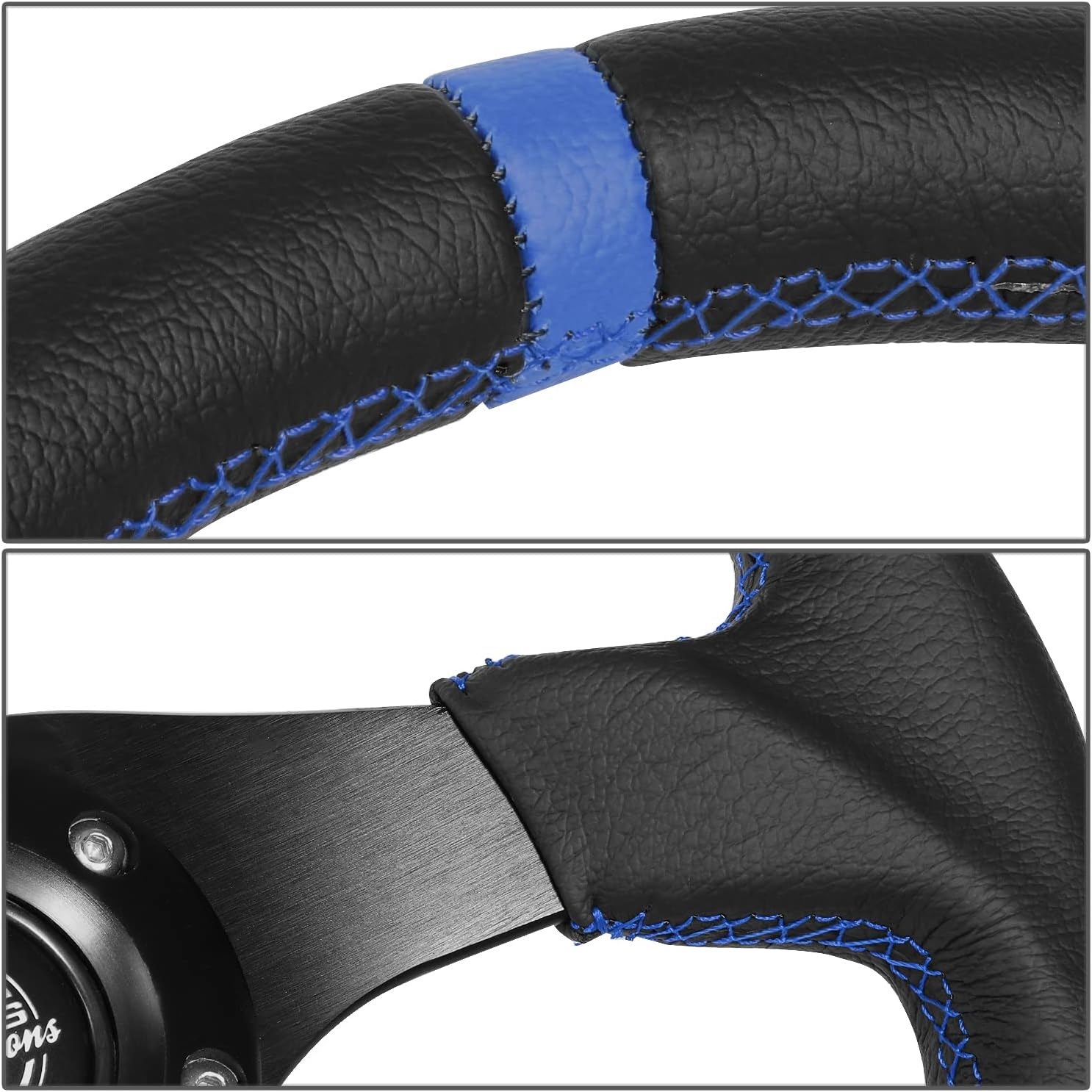 NRG Innovations NRG-RST-024MB-R-BL Reinforced Steering Wheel 320mm Sport Leather Flat Bottom with Blue Center Mark, Blue Stitching