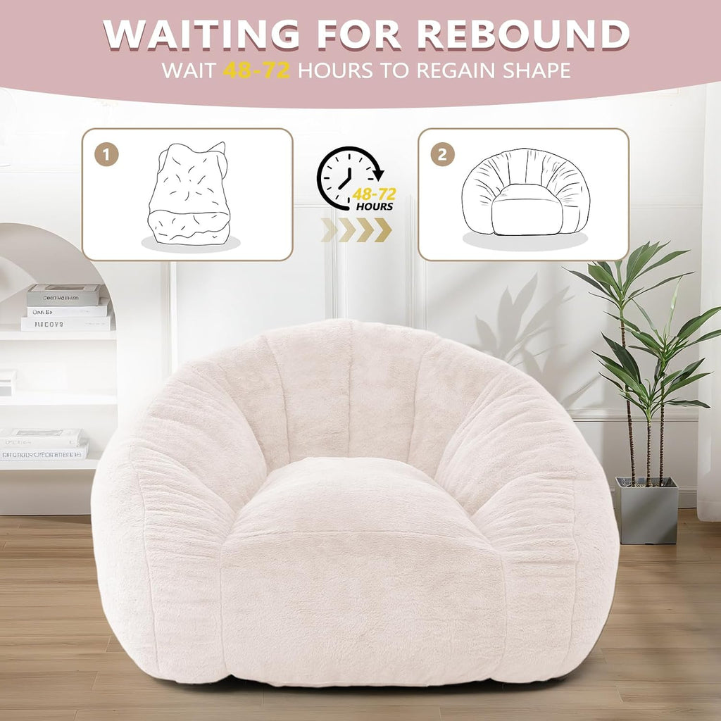Bean Bag Chair for Adults, Soft Faux Fur Giant Beanbag Chairs, Oversized Cozy Bean Bag Couch Large Reading Chair, Comfy Bean Bag Sofa for Living Room, Bedroom & Dorm, Light Pink