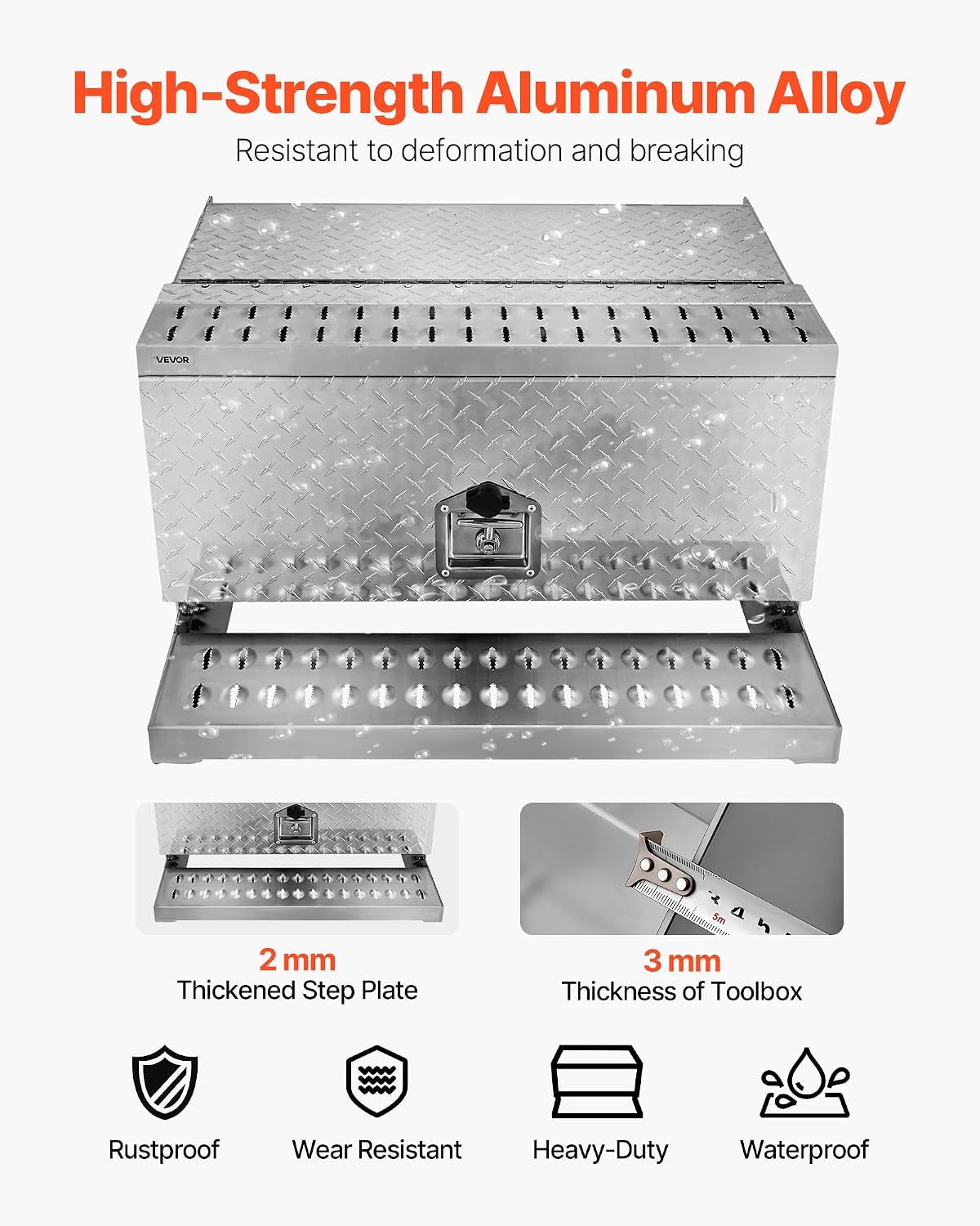 VEVOR Semi-Truck Step Tool Box, 30' x 29.5' x 15.8' Heavy Duty Aluminum Diamond Plate Toolbox, Waterproof Cab Entry Step Storage Box with T-Handle Lock & Keys for Flatbed, Crane, and Semi Trucks