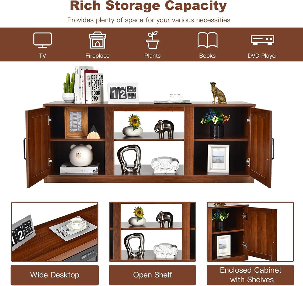 Tangkula Farmhouse TV Stand with Double Barn Doors, Media Entertainment Center for TVs up to 65 Inch, Rustic Wood TV Console Table with Storage Cabinets & Adjustable Shelves for Living Room