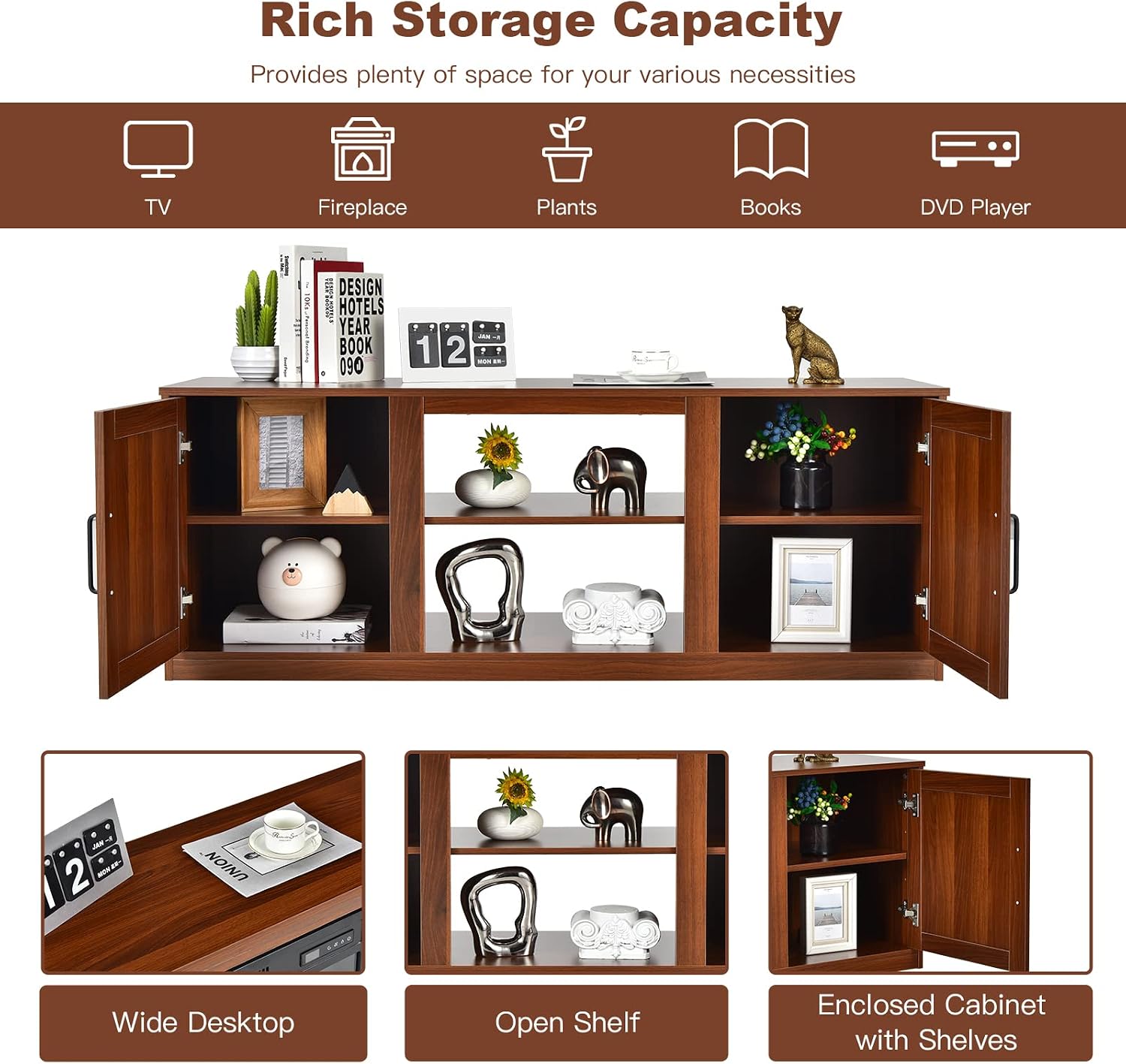 Tangkula Farmhouse TV Stand with Double Barn Doors, Media Entertainment Center for TVs up to 65 Inch, Rustic Wood TV Console Table with Storage Cabinets & Adjustable Shelves for Living Room