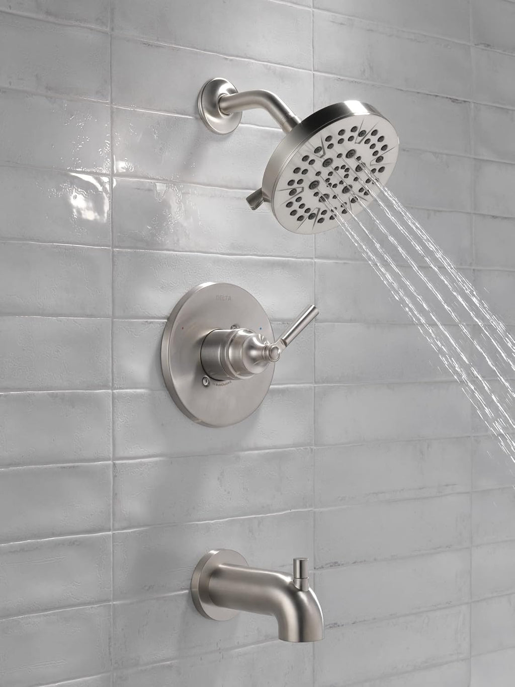 Delta Faucet Saylor 14 Series Brushed Nickel Tub and Shower Faucet Combo, Bathtub and Shower System, Shower Trim Kit, Bathtub Faucet Set, Shower Tub Faucet, Stainless T14435-SS (Valve Not Included)