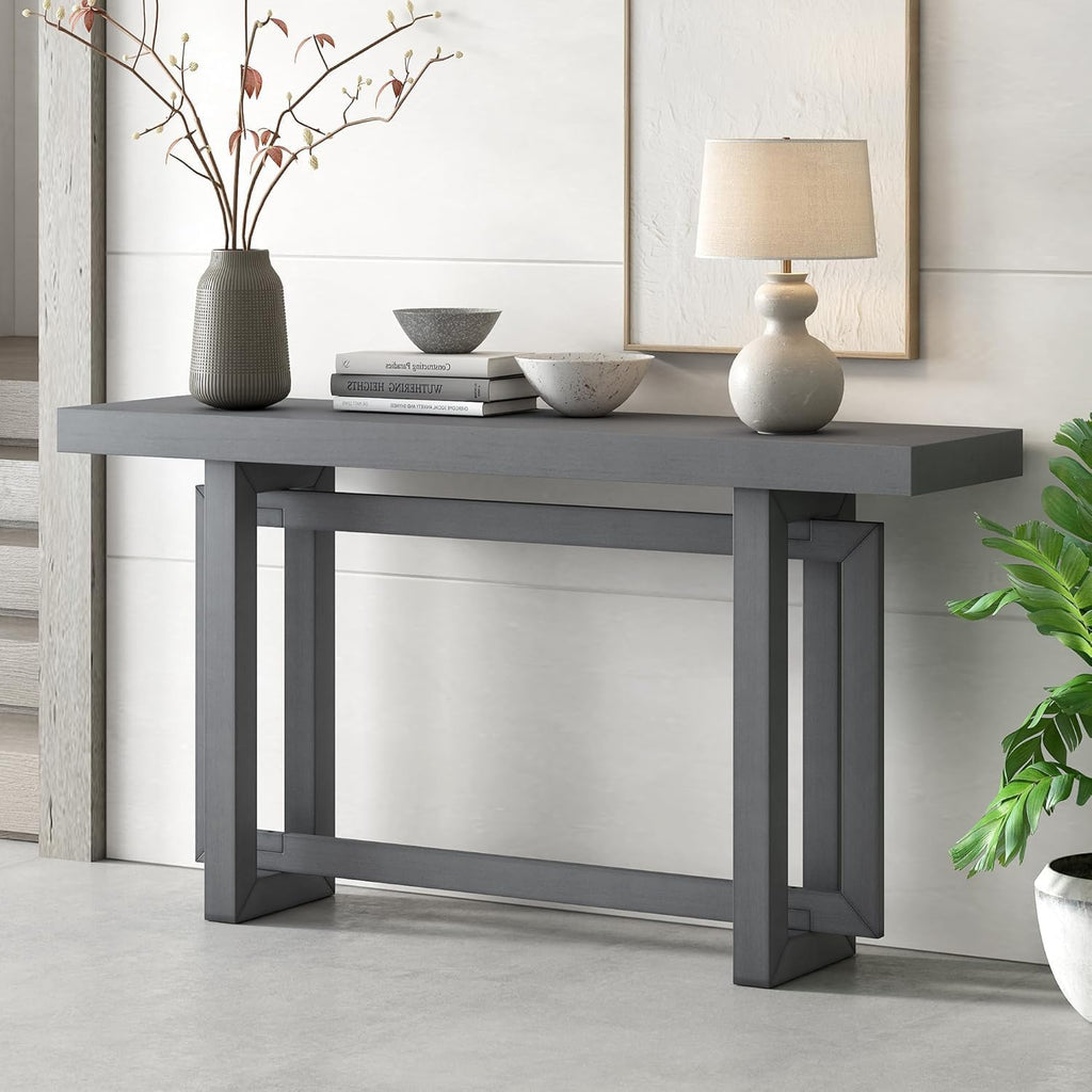 Merax 60 in Gray Console Table, Entryway Wood Minimalism Industrial Style Sofa Side Display for Entry Way, Hallway, Couch, Living Room, Foyer