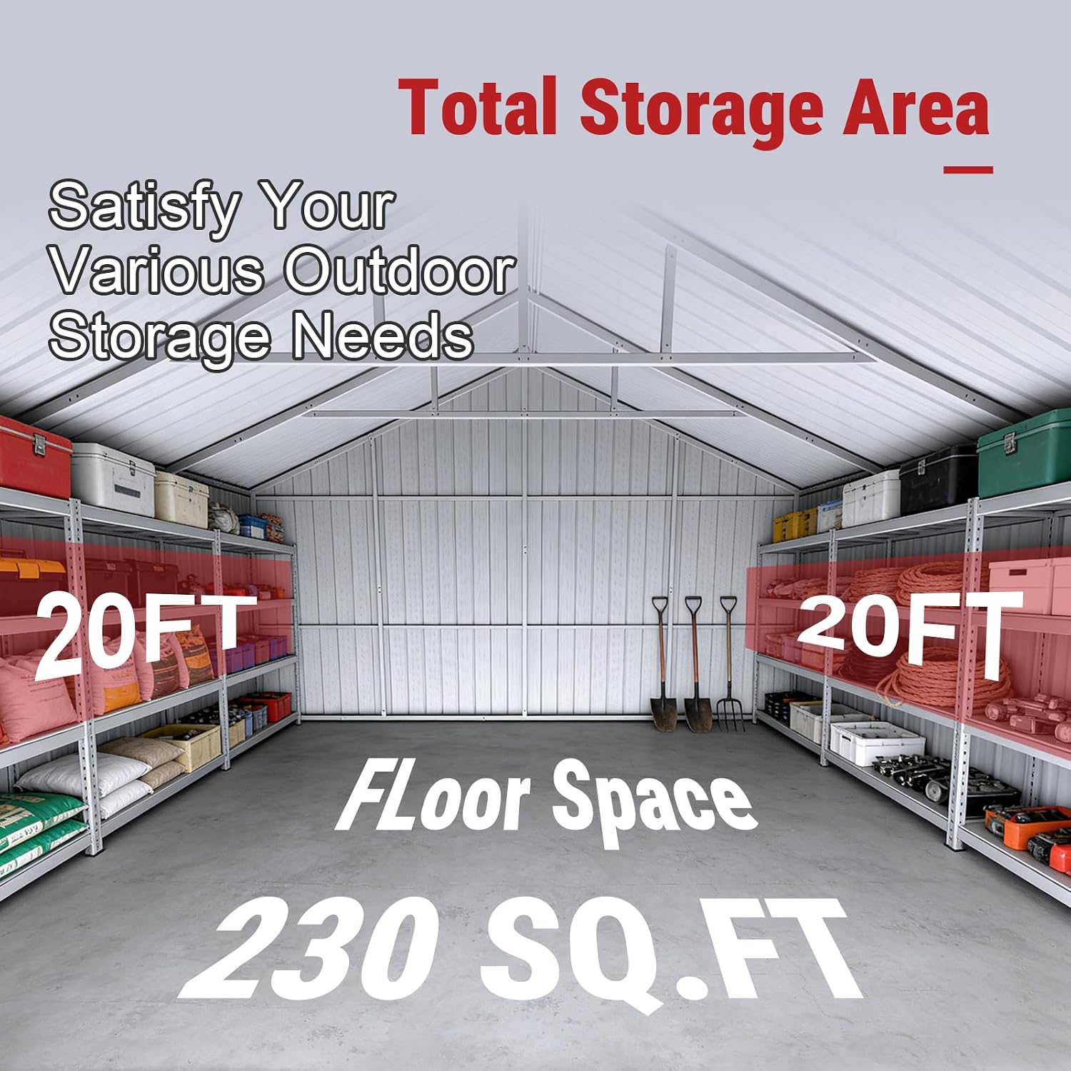 12x20FT Outdoor Metal Storage Shed, Galvanized Steel Portable Building with Double Swing Doors, Heavy-Duty Carport for Tools, Motorcycle, Equipment Storage