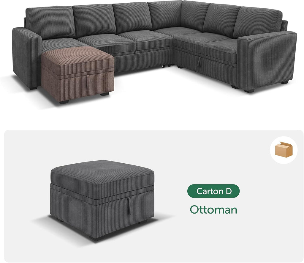 HONBAY Square Ottoman Module for Modular Sectional Sleeper Sofa, Storage Ottoman Footrest and Seat Cube, Velvet Grey
