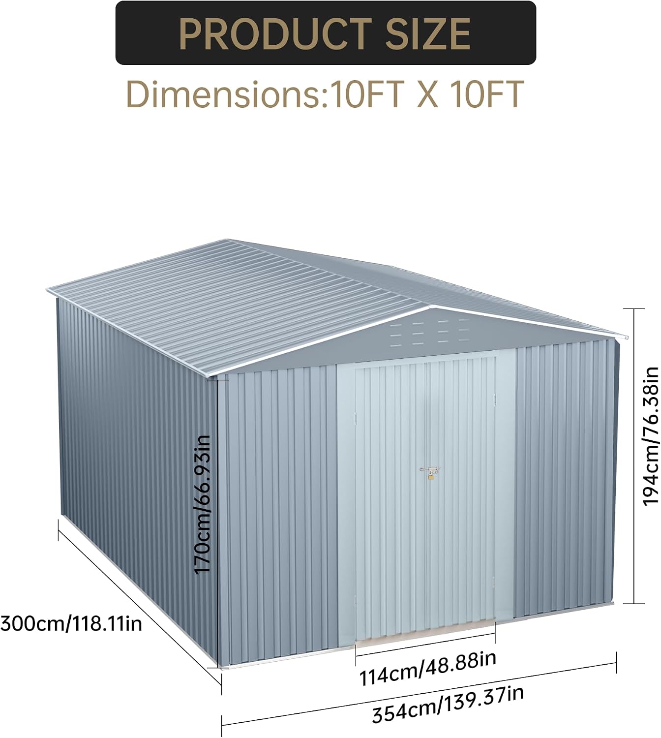 Outdoor Storage Shed,10x10 FT Large Garden Shed,Large Metal Tool Sheds with Sloping Roof and Vents,Updated Reinforced and Lockable Doors Frame Metal Storage Shed for Patio for Backyard,Patio,Garage