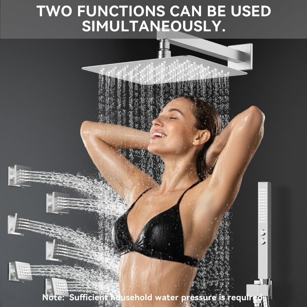 Shower System with 6 Body Jets, STARBATH 12 Inch Rainfall Shower and Handheld Spray, Wall Mounted Full Body Shower System Rough-in Mixer Pressure Balance Valve Shower Faucet Set Complete, Chrome