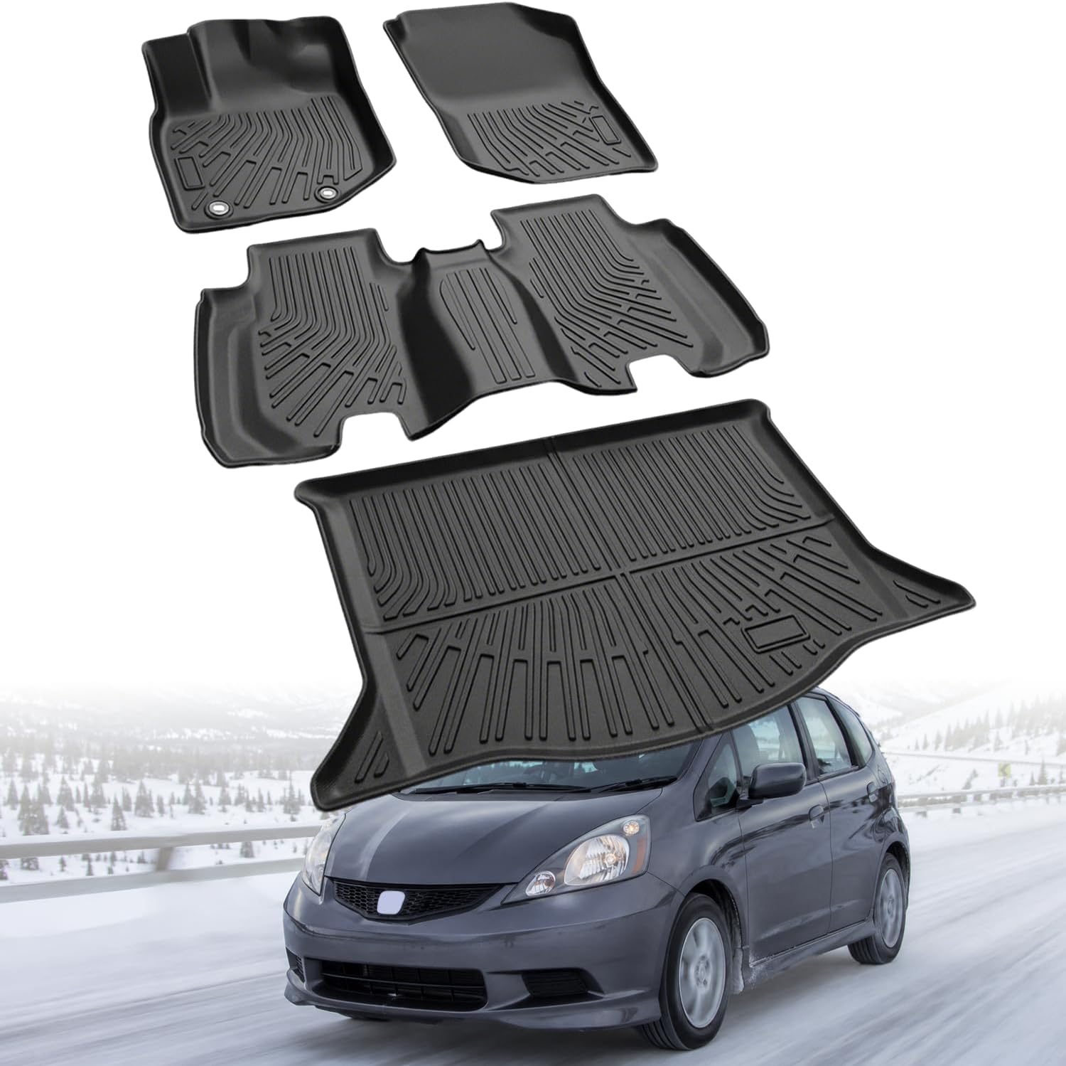 Floor Mats Compatible with Honda Fit 2009-2013 (Not for Manual Transmission),All Weather Protection Duarble TPE Cargo Liner Accessories Compatible with Honda Fit 2009-2013