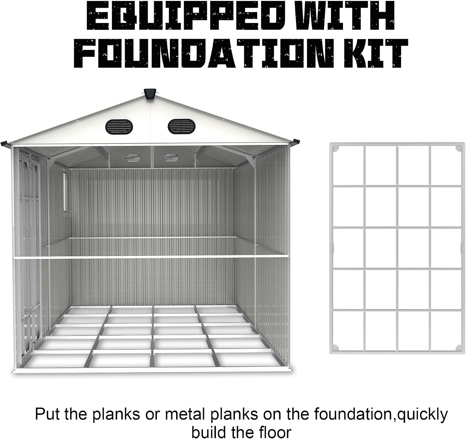 8x12 Ft Metal Outdoor Tool Storage Shed with Window, Floor Base & Air Vents, Gray