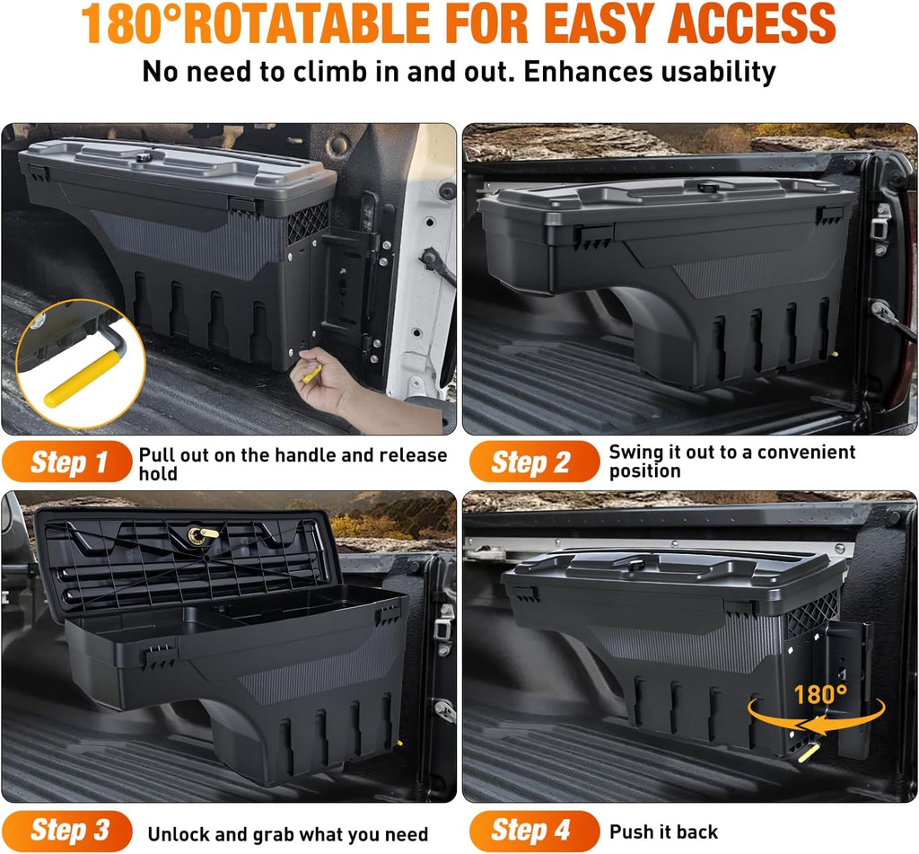 Nilight Truck Bed Tool Box Right Passenger Side Truck Tool Box Fit for Ford F-150 2015-2021 ABS Swing Case Truck Bed Storage Box with Lockable Lid Waterproof Wheel Well Toolbox Black