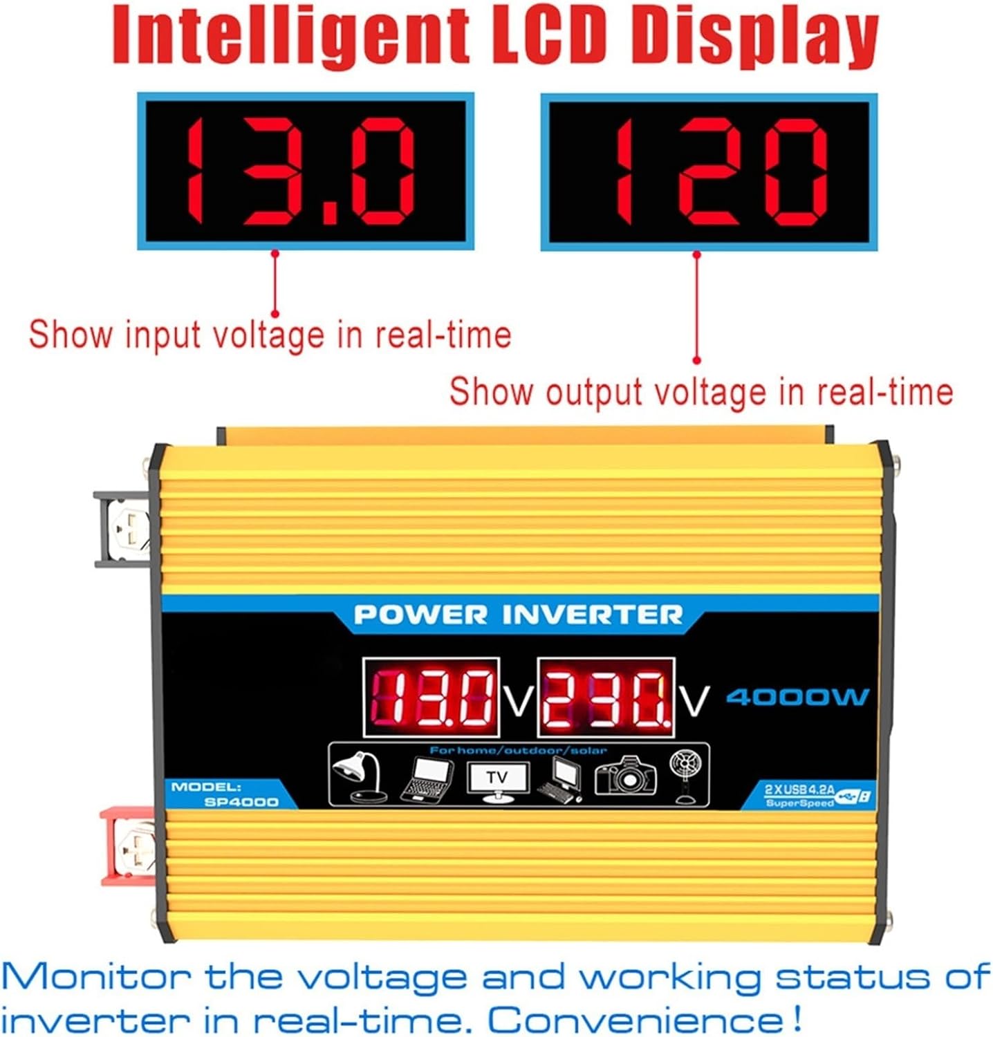 4000W 12V to 110V/220V Inverter Controller Solar Panel Kit 30A Controller + 18w12v Solar Panel Solar System Combo Solar Generator Home Grid System(Yellow,12V-110V)