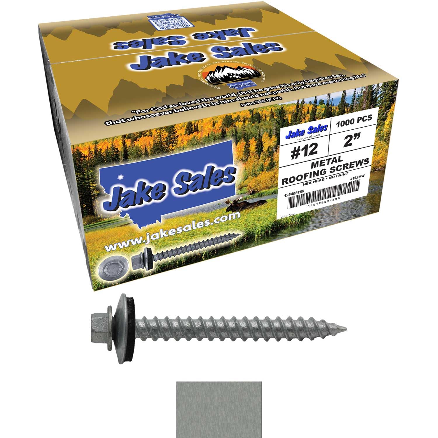 12 x 2 NO Paint Metal Roofing Screws - Hex Washer Head- Self-Starting/Tapping - EPDM Washer. 4 X 250 Bags - 1,000 Screws