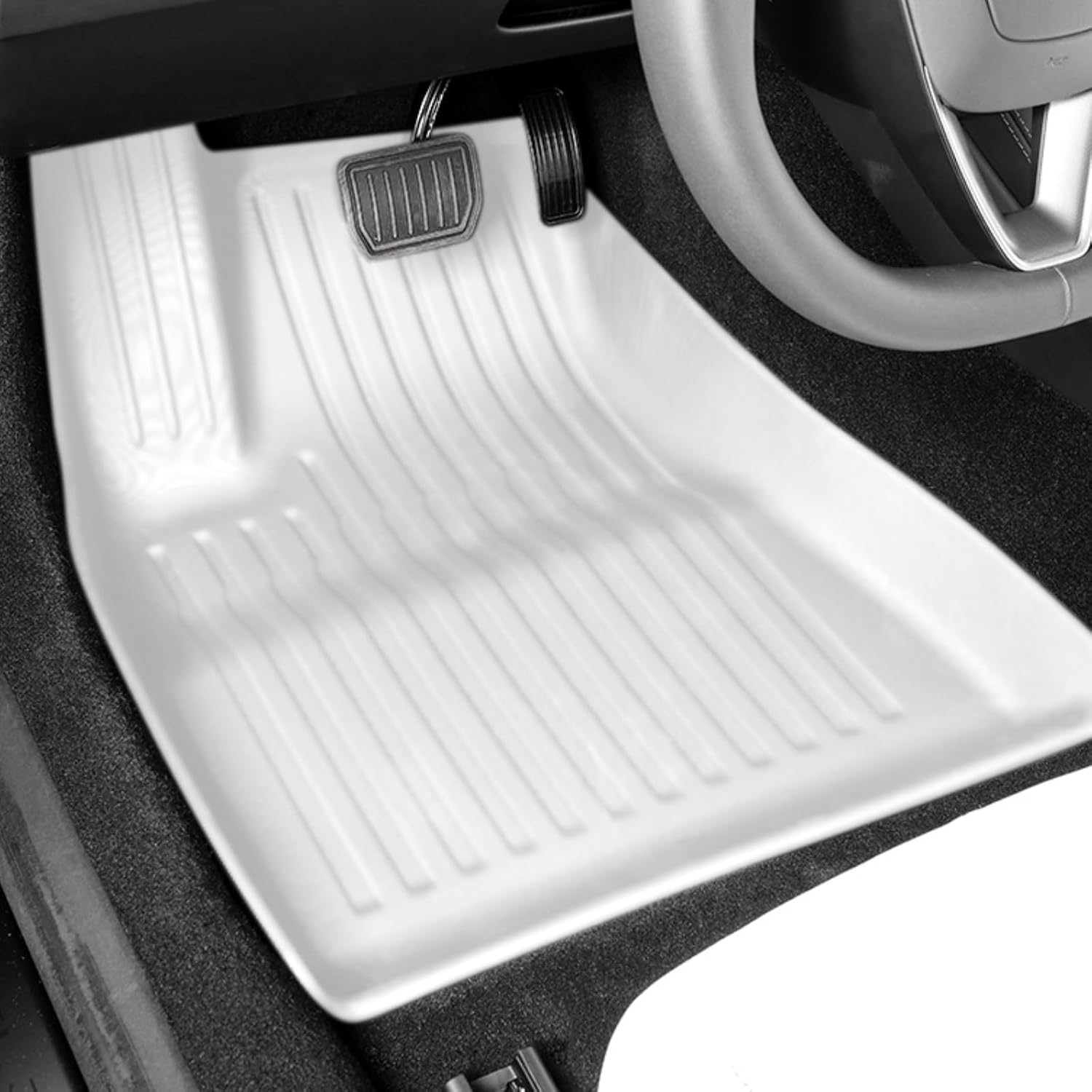 Floor Mats for Tesla 2024-2026 Model 3 5-Seat Floor Mats All Weather Durable TPE Anti-Slip Car Floor Liner Waterproof Custom Fit (White, Model 3)