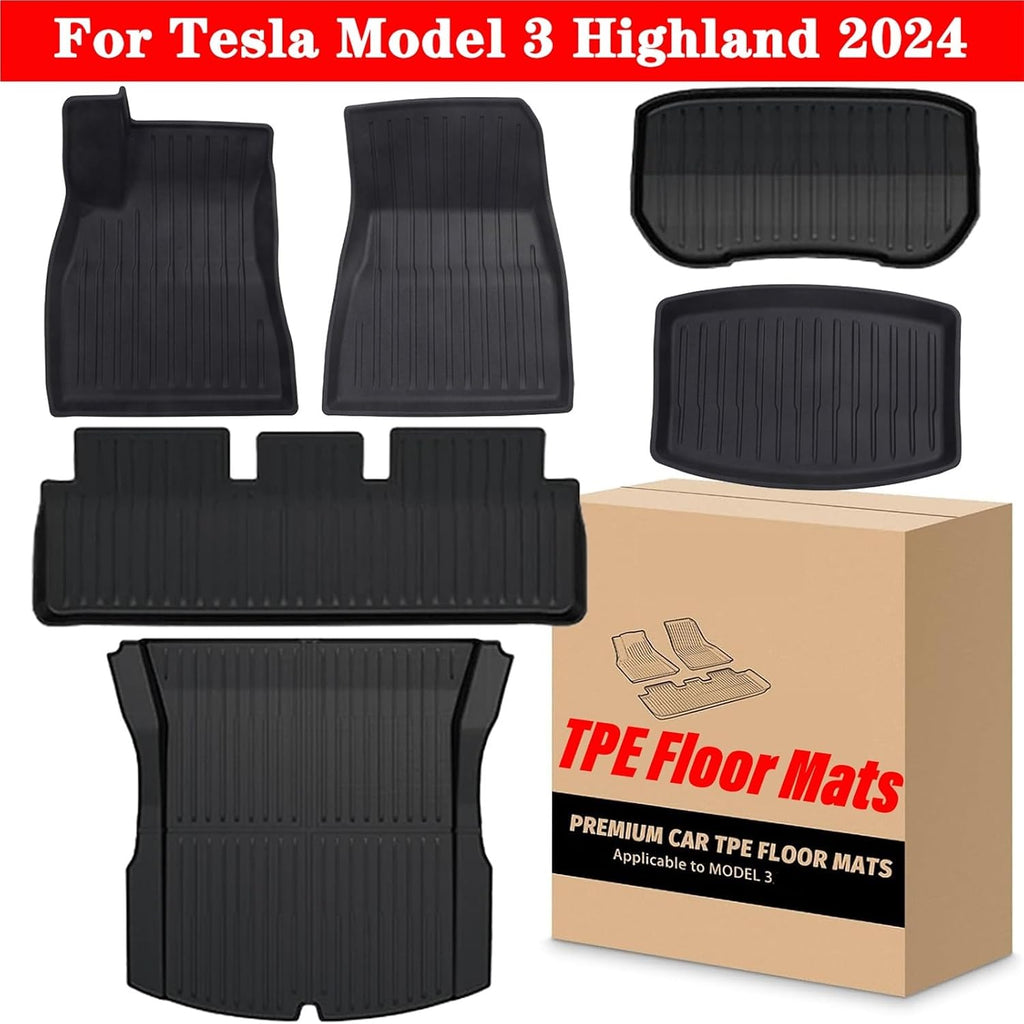 All Weather TPE Floor Mats & Cargo Liner Compatible for Tesla Model 3 Highland 2024, Waterproof Anti-Slip Trunk Mats TPE Foot Pads(3PCS Set)