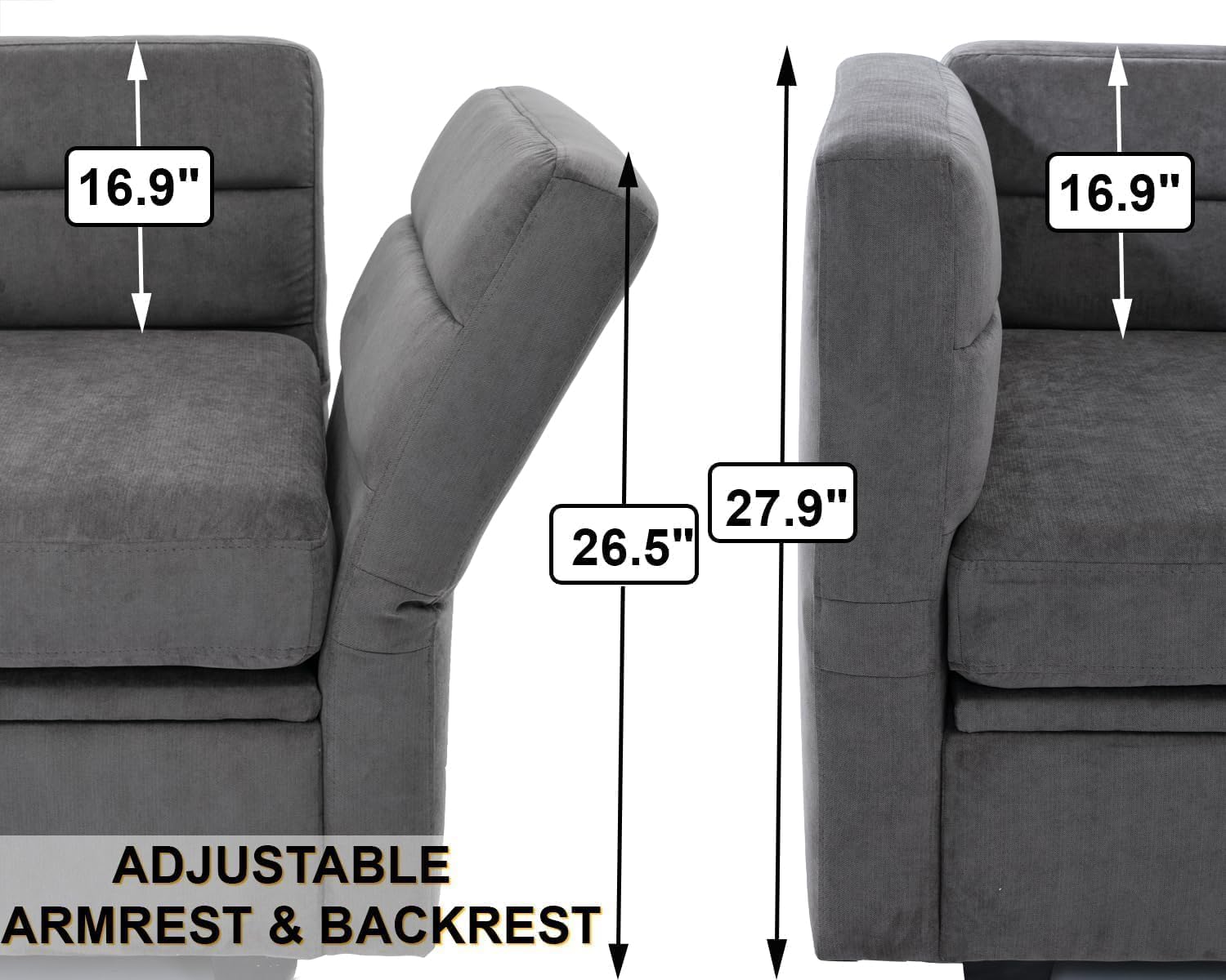 Loveseat with Storage Seats Modular Sectional Small Couch for Small Spaces with Reclining Arms and Backs 2 Seater Couch with 2 Ottoman Mini Sofa Love Seat for Bedroom,Dorm Room, Living Room(Grey)