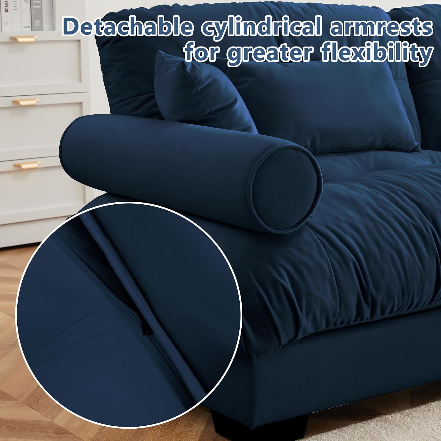 Loveseat Sofa 93.7' Modular Sectional Sofa, 2 Seater Modern Cloud L Shaped Couch, Oversized Sectional Couches for Living Room, Comfy Velvet Sofas Deep Seat Couch with 4 Pillows, Blue