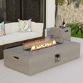 COSIEST 2-Piece Outdoor Propane Fire Table Set, Rectangle Concrete 56' x 28' Gray Fire Pit (Certified, 50,000 BTU) w 20lb Tank Table, Wind Guard, Waterproof Cover for Garden, Porch, Backyard
