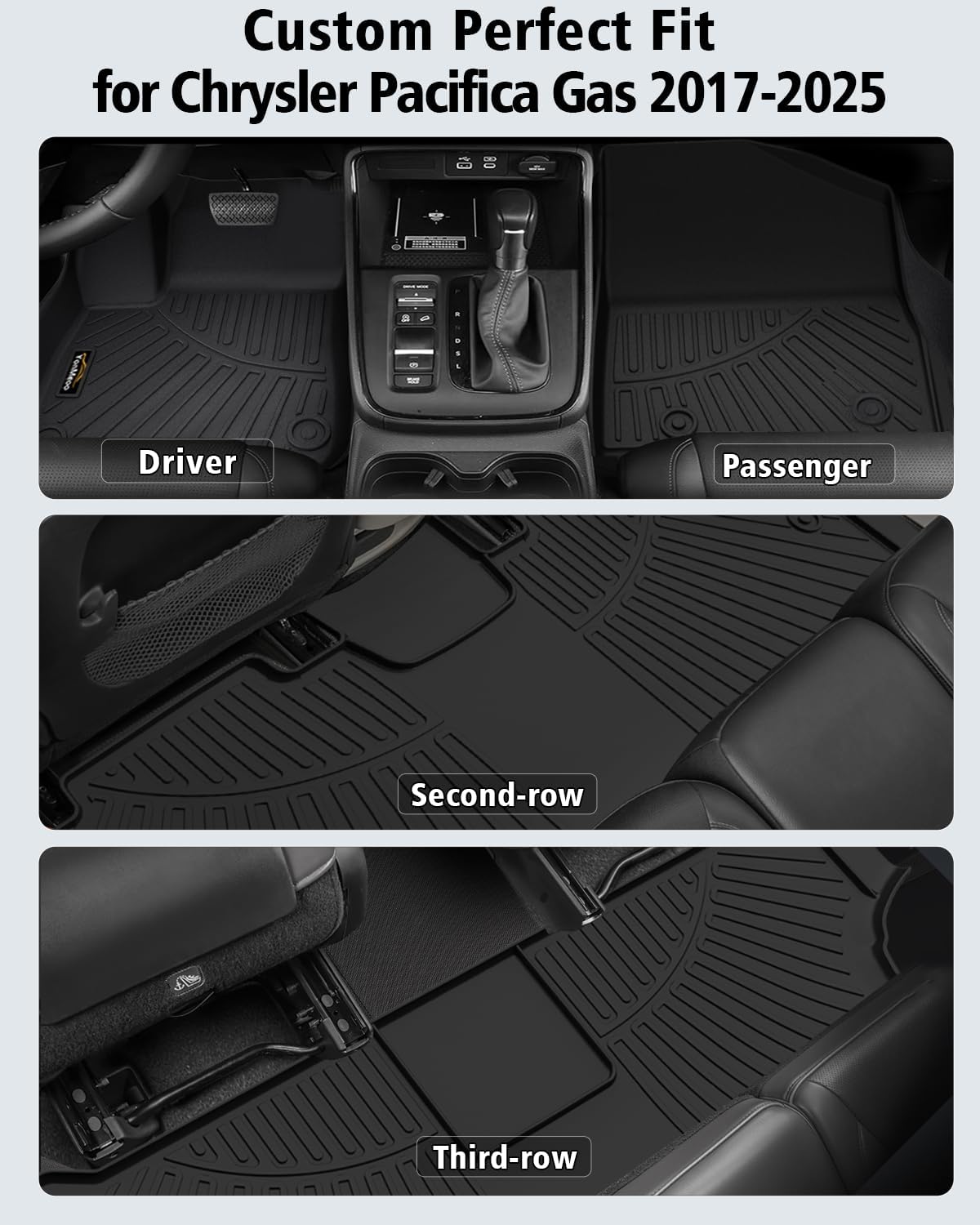 Floor Mats & Cargo Liner for Chrysler Pacifica 2017-2025 2026 Gas 7-Seater Touring (Non Hybrid&Non Pinnacle) All Weather TPE Rubber Trunk Mat Automotive Floor Liners for Pacifica Fuel 2025 Accessories