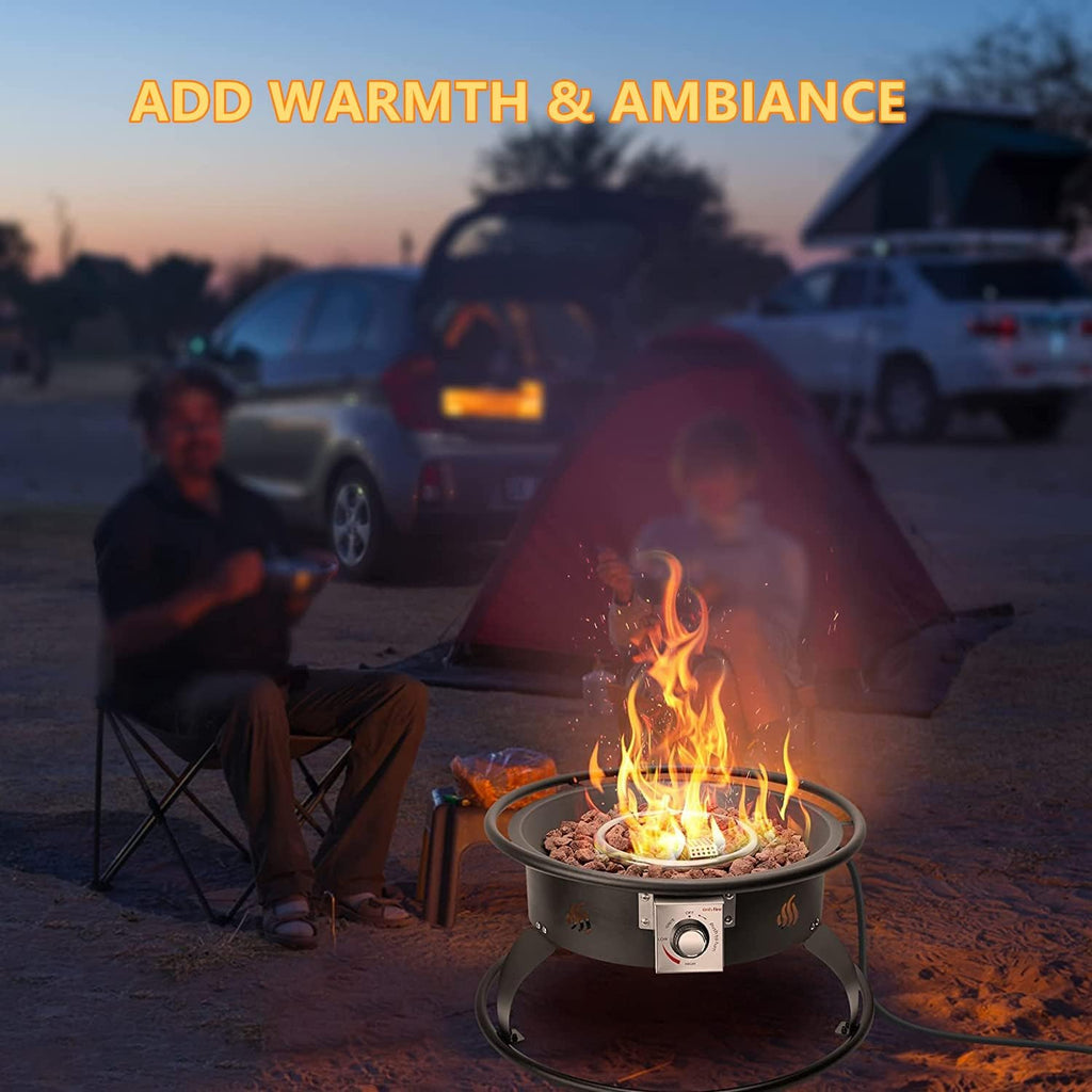 Propane Gas Fire Pit 22¡±, Portable Smokeless Fireplace with 12Ft Hose & Lava Rocks, FirePit for Patio Backyard Bonfire Camping RV Tailgating Beach Party, 55000BTU, #FP001