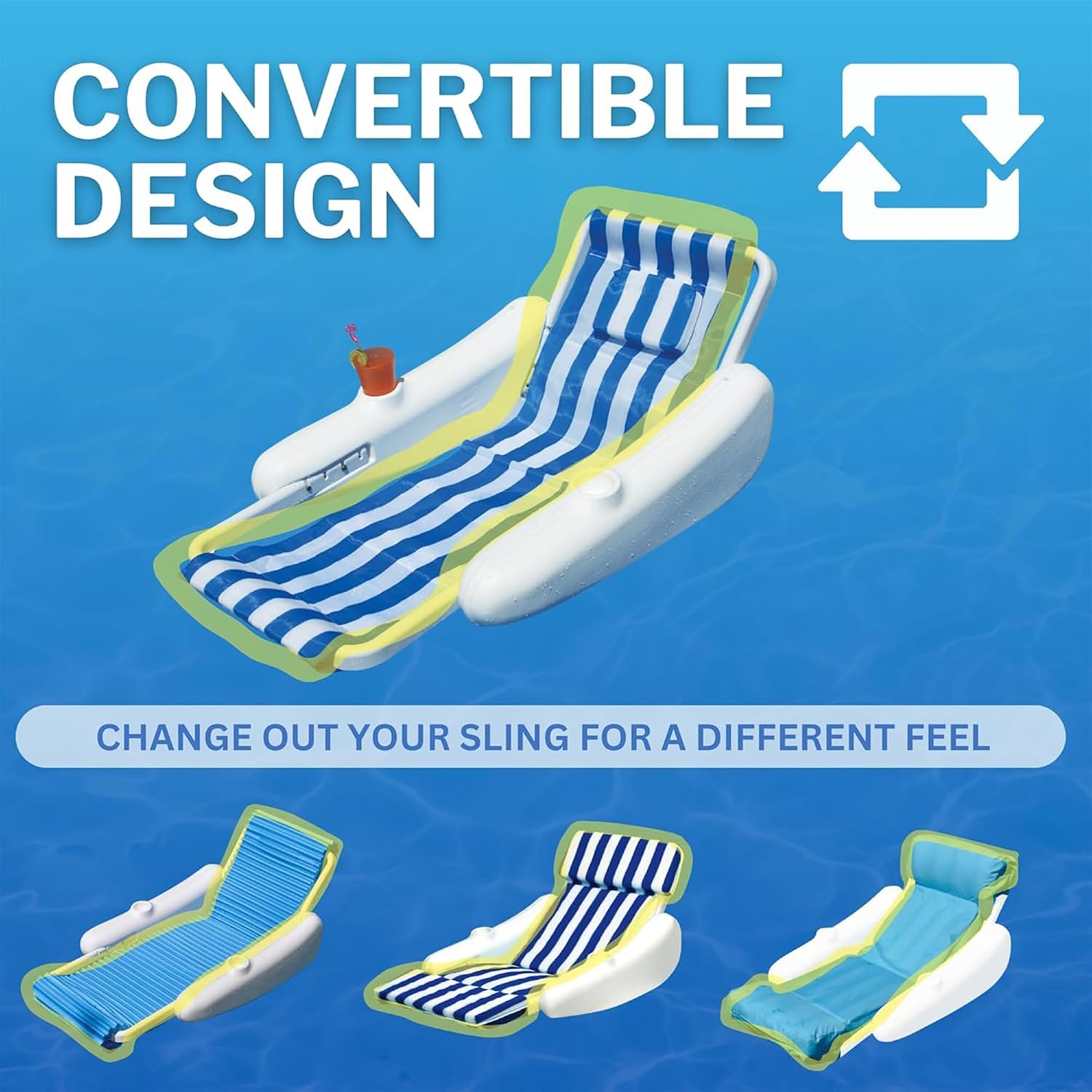 SWIMLINE ORIGINAL 10000M Sunchaser Sling Style Floating Lounge Chair Pool Float | Molded Frame & Pontoon Design | Pool Floats Adult | Pool Lounger | Pool Accessories | Pool Chairs and Lounges