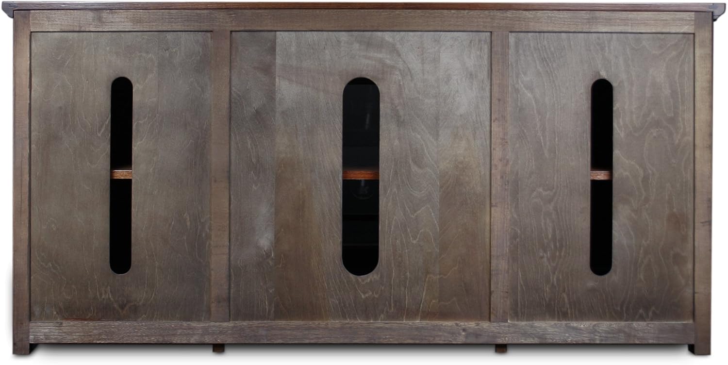 Leick Home 82350 Solid Wood Mission Oak Three Door TV Stand For 55' TVs Universal TV Console Living Room Storage Shelves Entertainment Center, Mission Oak