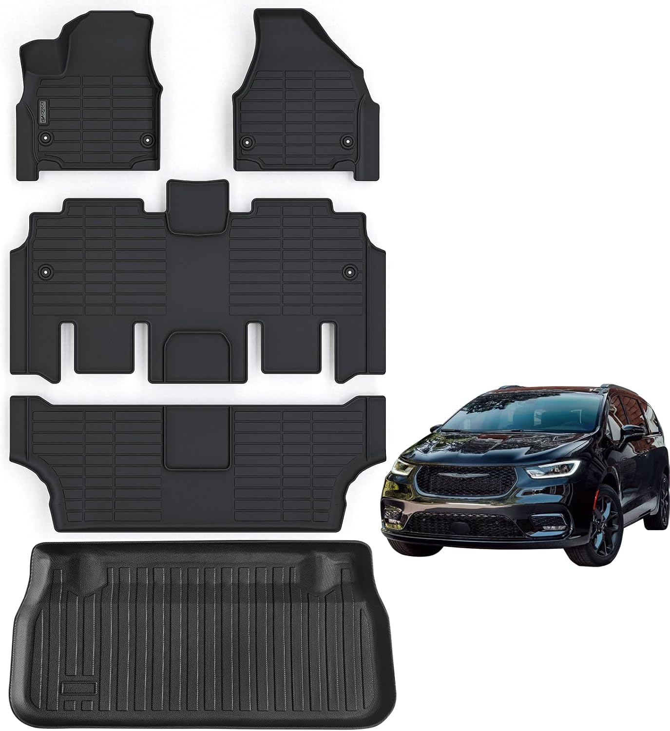 Floor Mats for 2017-2025 2026 Chrysler Pacifica Gas Touring Models (Non Hybrid & Non Pinnacle Model with Trunk Mat TPE All Weather fit 2018-2026 Voyager Car Floor Liners&Cargo Liners-Black