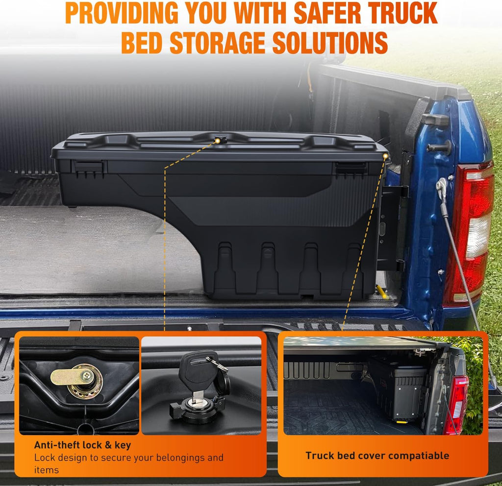 Nilight Truck Bed Tool Box Right Passenger Side Truck Tool Box Fit for Ford F-150 2015-2021 ABS Swing Case Truck Bed Storage Box with Lockable Lid Waterproof Wheel Well Toolbox Black