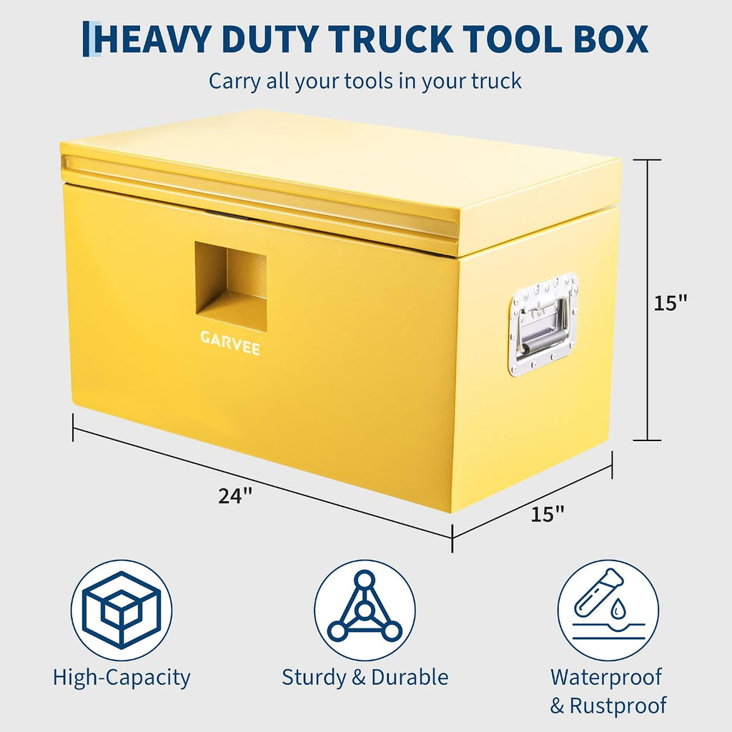 Garvee Steel Truck Tool Box Heavy Duty Truck Bed Toolbox w/Dual Lids, Lockable & Weatherproof, Fits for Pickup, Truck Bed, RV, Trailer