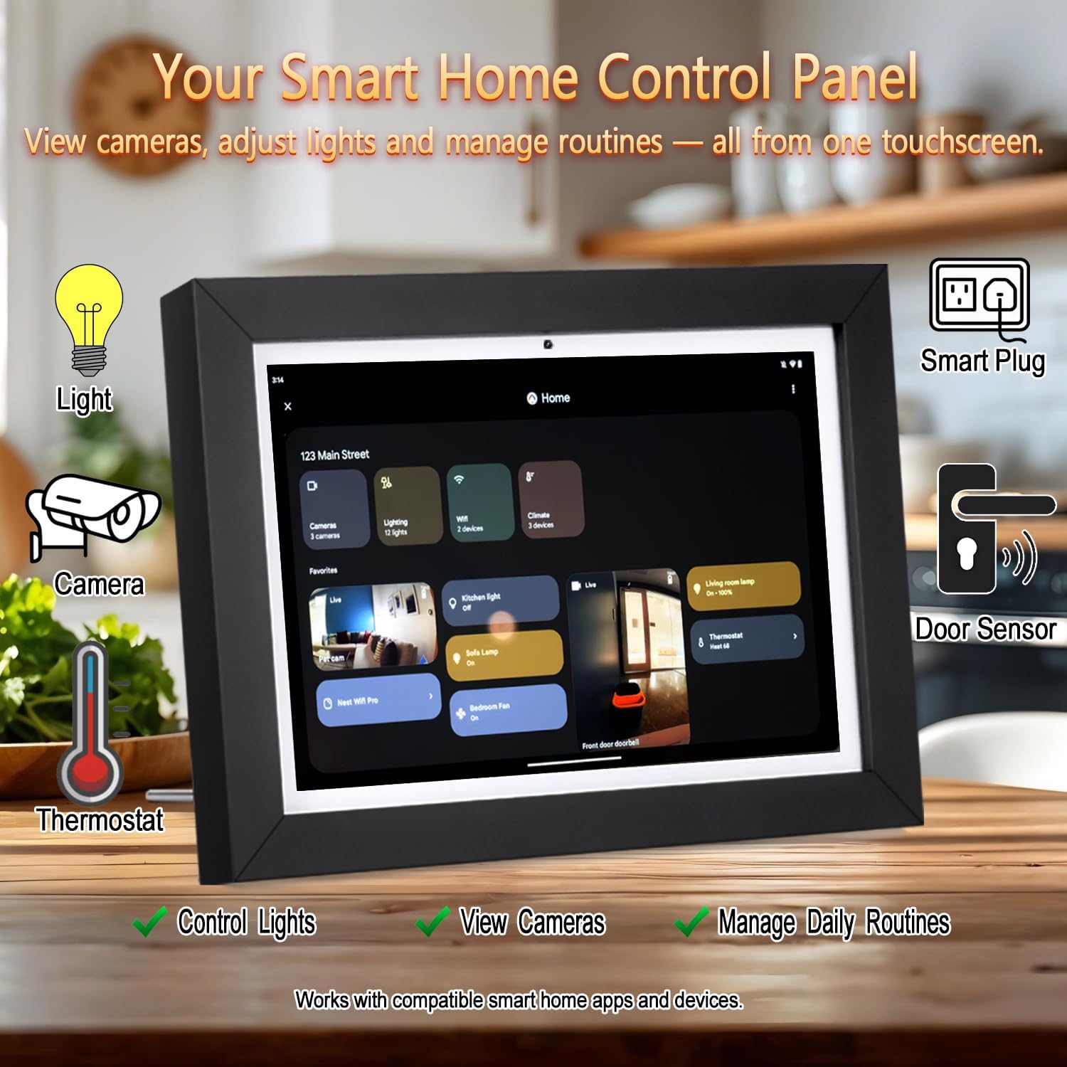 10 Inch Small Smart TV with ATSC Tuner & Touch Screen, 5-in-1 Kitchen TV with Home Control Panel, Video Call, Calendar & Photo Frame Functions, Portable MINI for Bedroom, RV, Camper
