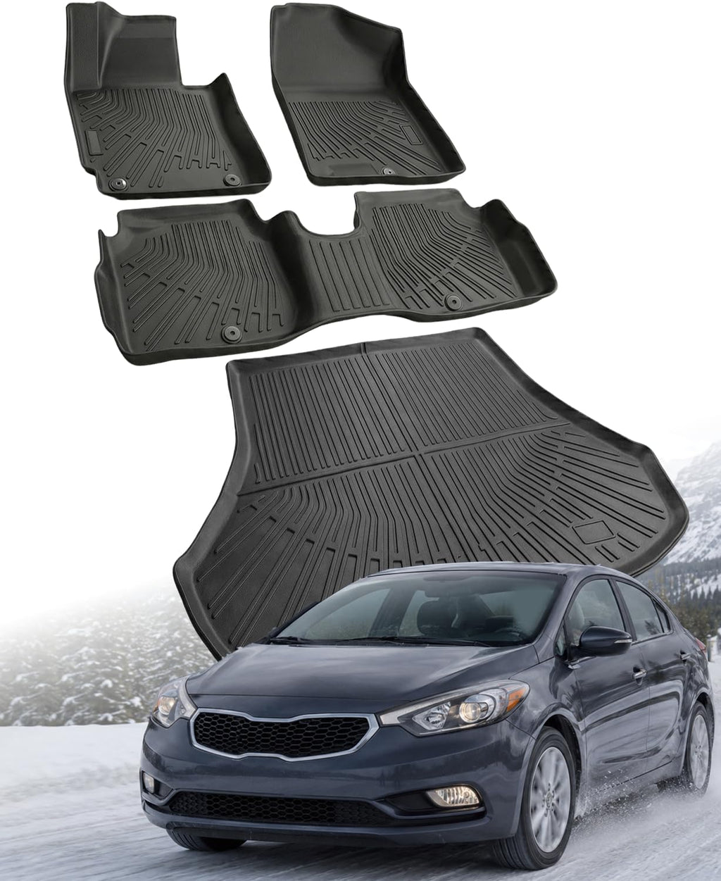 Floor Mats Compatible with Kia Forte 2014-2018(Only Sedan),All Weather Protection Duarble TPE Cargo Liner Accessories Compatible with Kia Forte 2014-2018(Only Sedan)