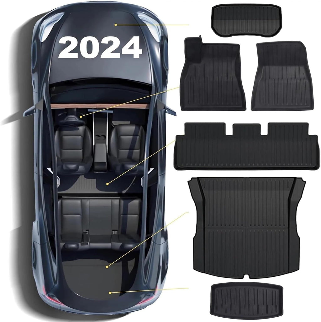 TPE Floor Mats & Cargo Liner Compatible for Tesla Model 3 2024 Trunk Mats TPE Floor Liners(3PCS LHD)