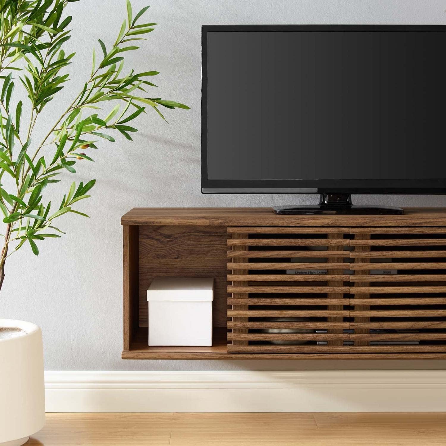 Modway Render 46' Mid-Century Modern Wall Mount Media Console TV Stand, 46 Inch, Walnut