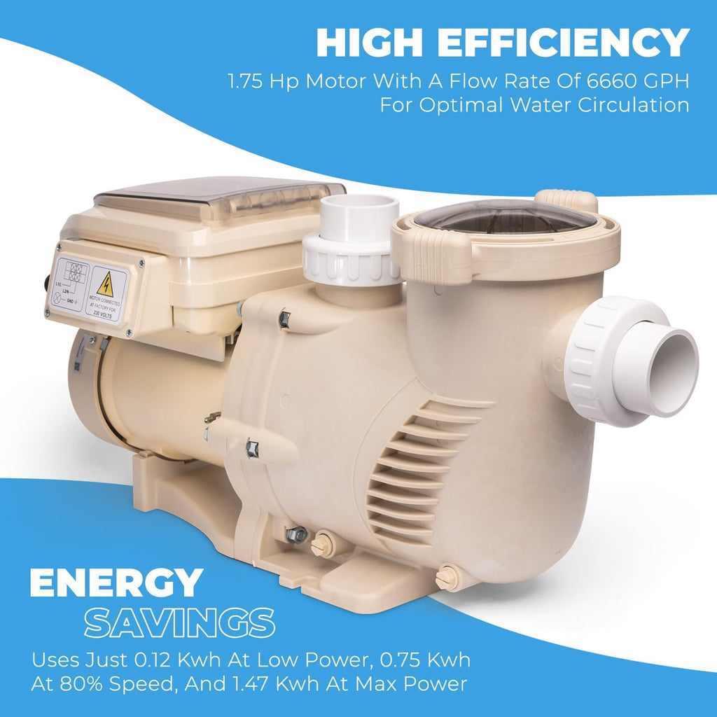 XtremepowerUS 1.5 HP Variable Speed Swimming Pool Pump 230V, In-Ground Pool, 6,660 GPH High Performance Max 1.75HP