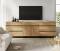 WAMPAT Modern TV Stand for TVs up to 100 Inch, 3-in-1 TV Console with Adjustable Shelves and 6 Drawers, Media Console for Living Room and Bedroom, Oak
