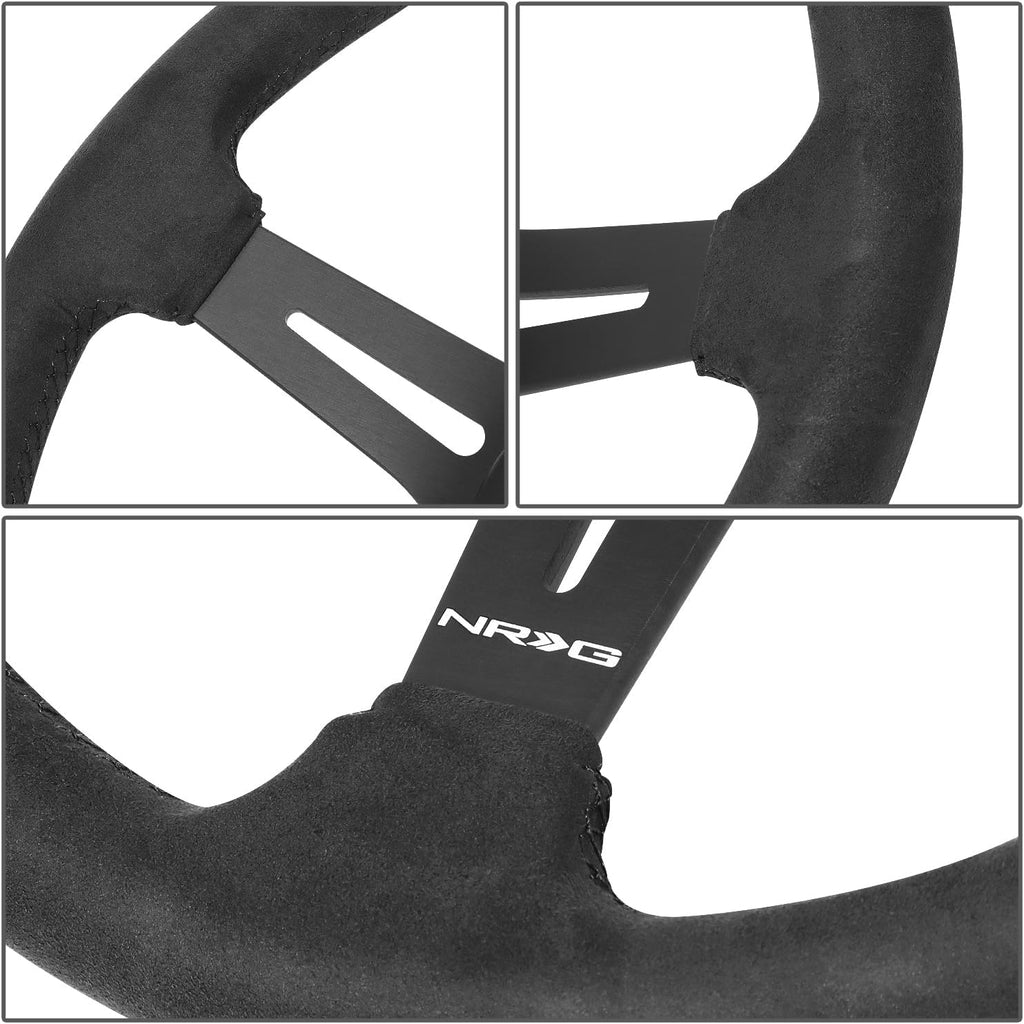 NRG Innovations NRG-RST-030SA Reinforced Steering Wheel - 350mm Sport Steering Wheel (2.5' Deep) - matte black spoke/Micro Suede with Slits