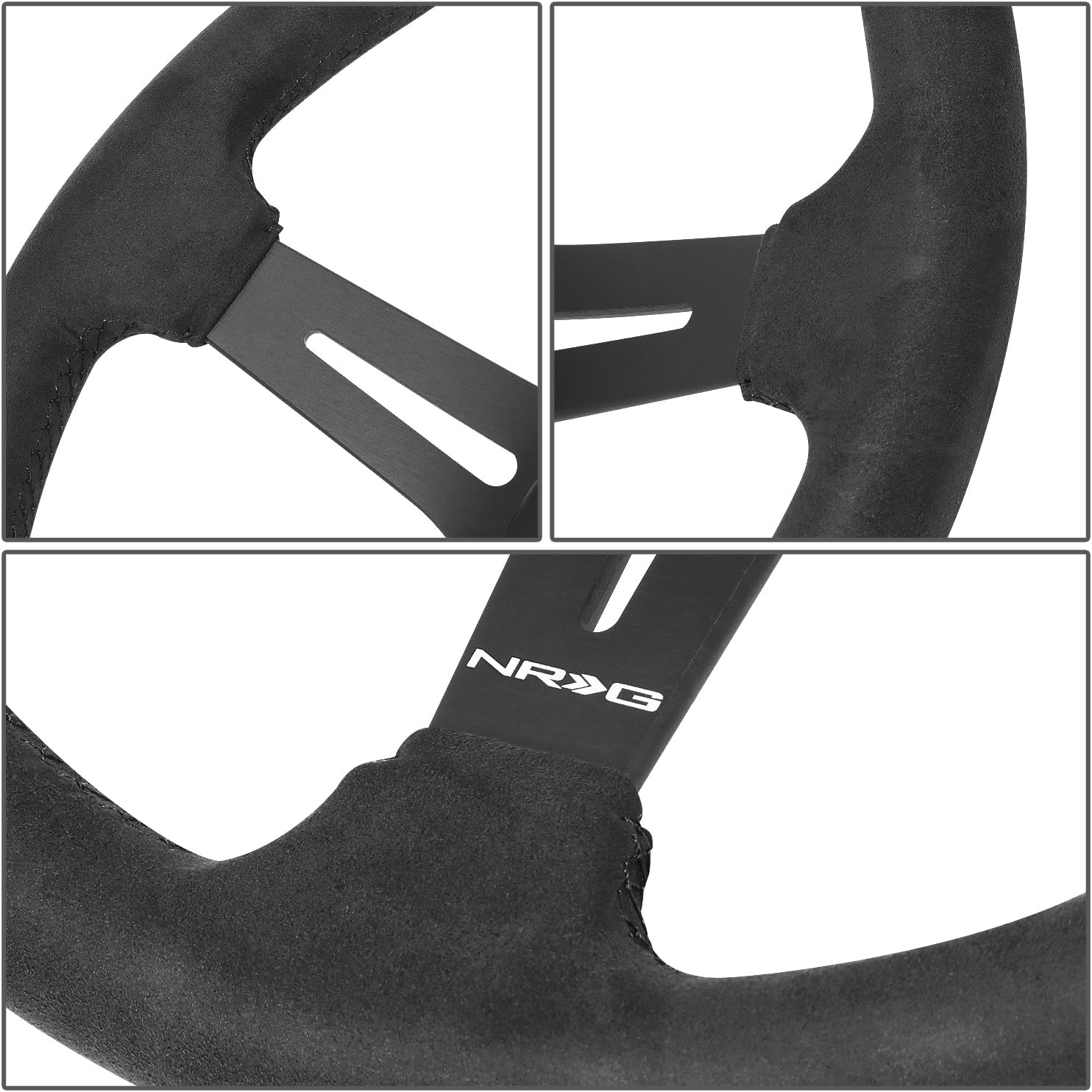 NRG Innovations NRG-RST-030SA Reinforced Steering Wheel - 350mm Sport Steering Wheel (2.5' Deep) - matte black spoke/Micro Suede with Slits