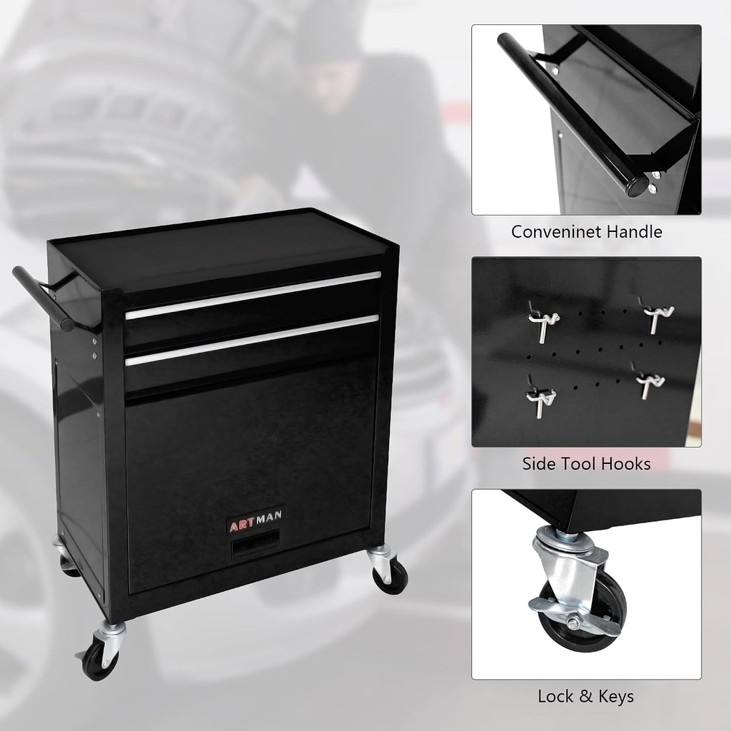 8-Drawer Tool Chest,Rolling Tool Box with Detachable Top Toolbox & Key Lock,Tool Cabinet with Universal Lockable Wheels,Lock Bar,Protective Liner,Metal Storage Cart for Garage,Workshop (Black)