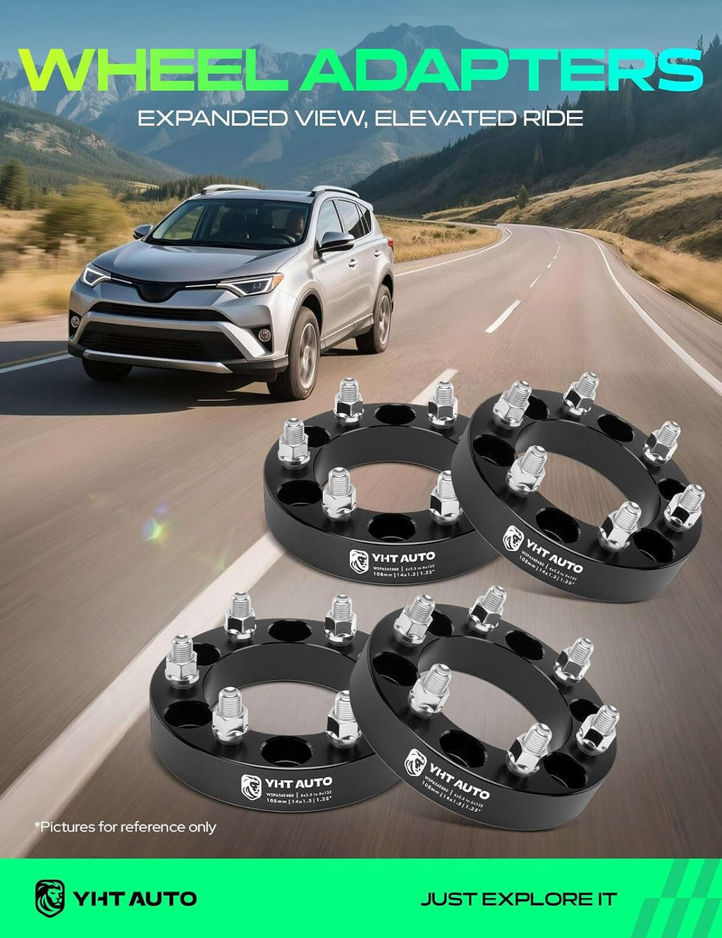 YHTAUTO 6x5.5 to 6x135 Wheel Adapters 1.25 Inch Compatible with Cadillac & GMC & Chevrolet, Tire Adapters w/ M14X1.5 & 12.9 Grade Studs, 108 mm Center Bore 6 Lug 4PCS Black