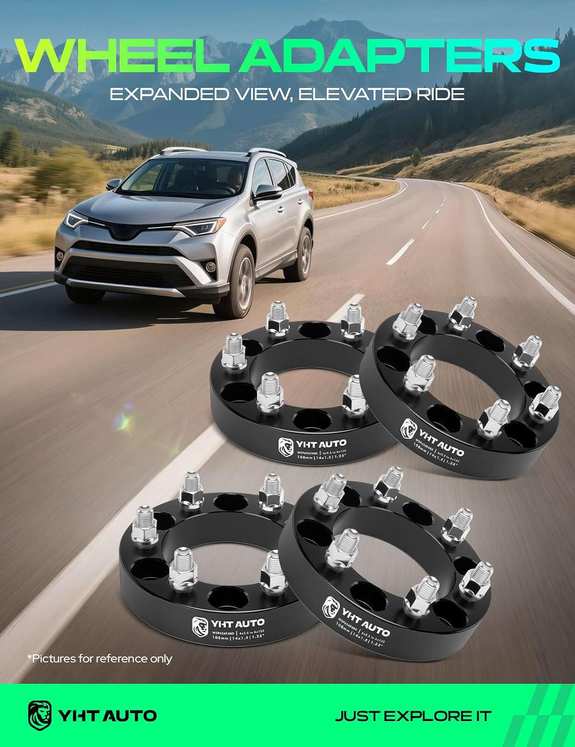 YHTAUTO 6x5.5 to 6x135 Wheel Adapters 1.25 Inch Compatible with Cadillac & GMC & Chevrolet, Tire Adapters w/ M14X1.5 & 12.9 Grade Studs, 108 mm Center Bore 6 Lug 4PCS Black