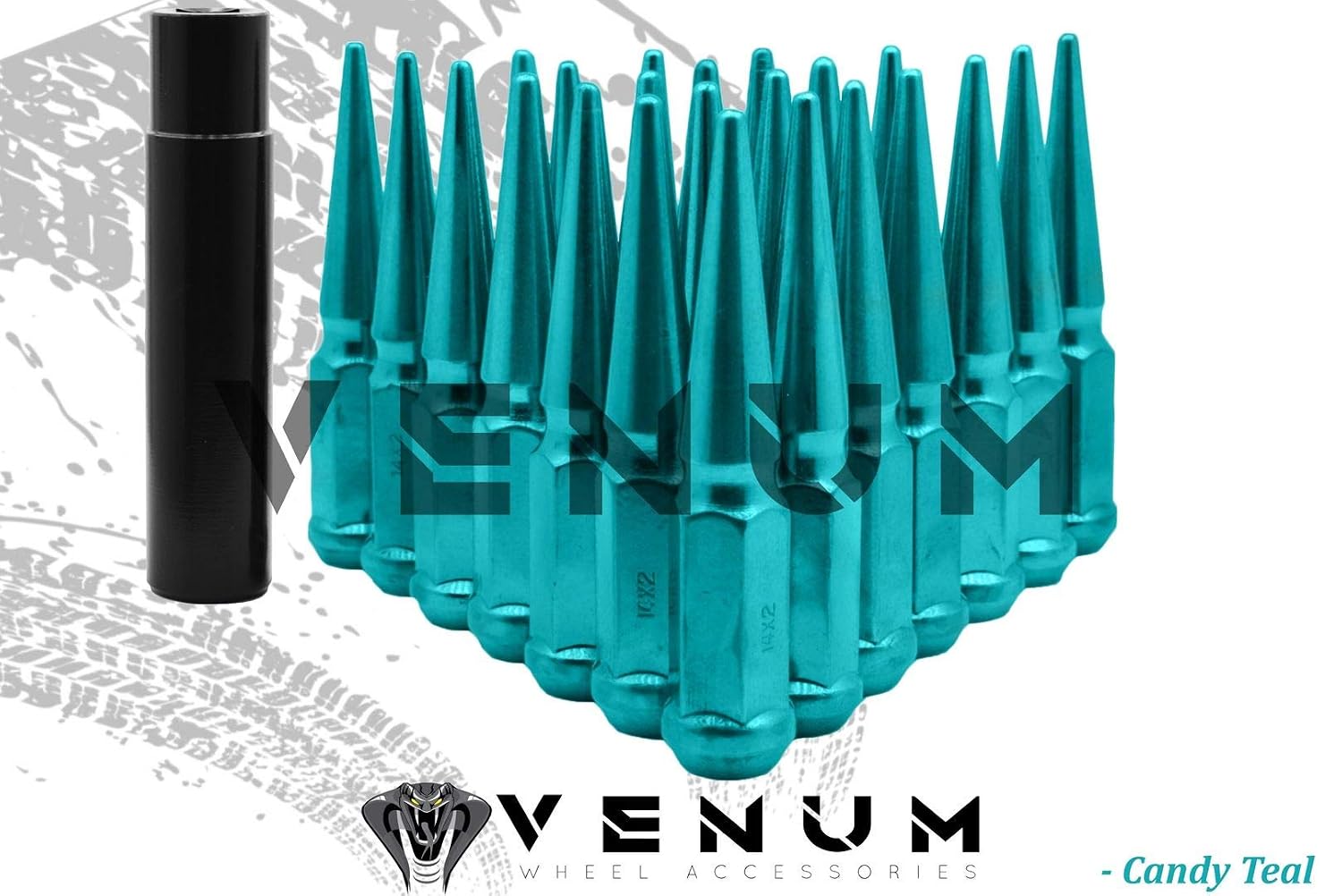 24 Pc Powder Coated Candy Teal Spike Lug Nuts | M14x1.5 | 4.5 inch Tall | 1 Piece Construction | Works/Compatible with 2015-2020 F-150 6x135 MM Bolt Pattern