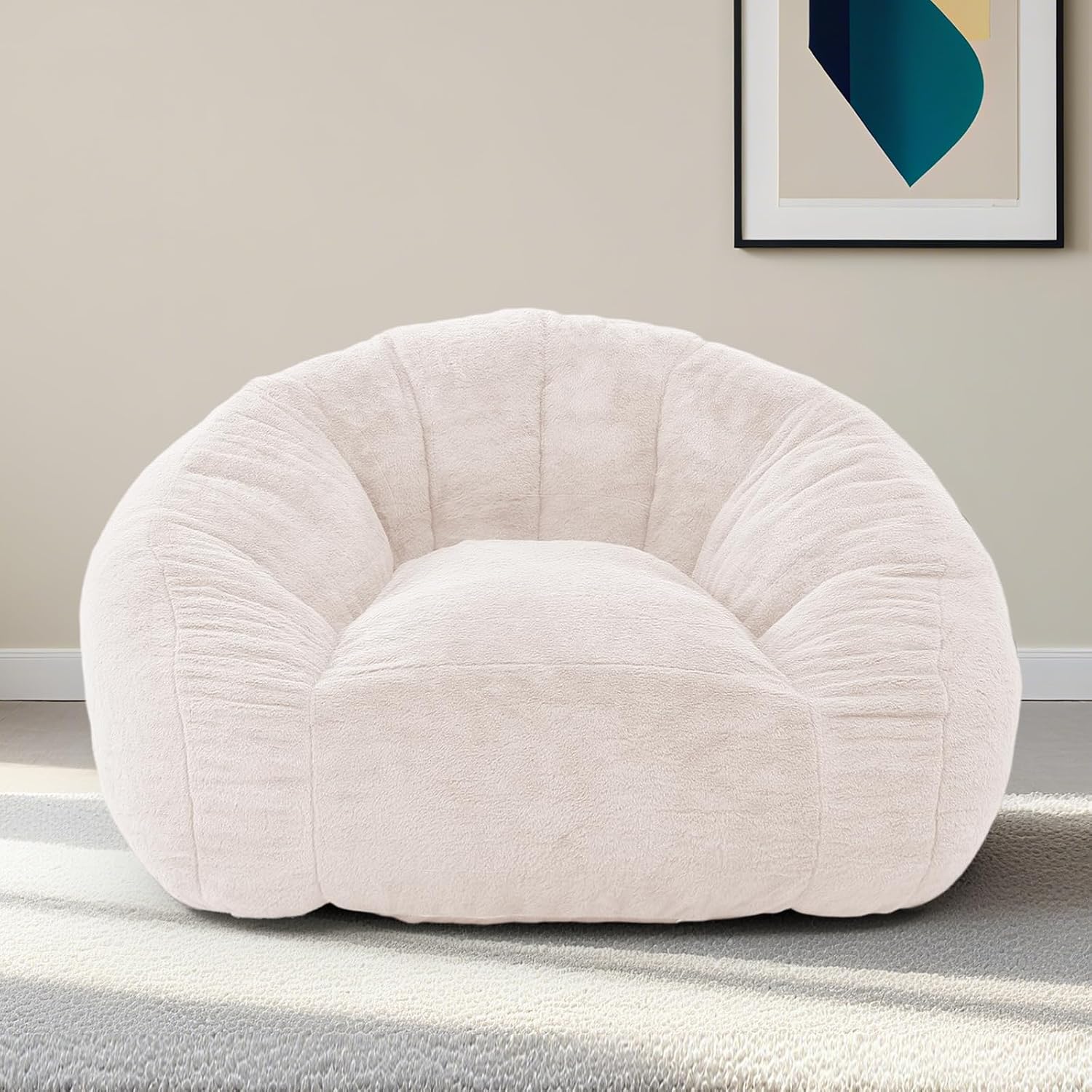 Bean Bag Chair for Adults, Soft Faux Fur Giant Beanbag Chairs, Oversized Cozy Bean Bag Couch Large Reading Chair, Comfy Bean Bag Sofa for Living Room, Bedroom & Dorm, Light Pink