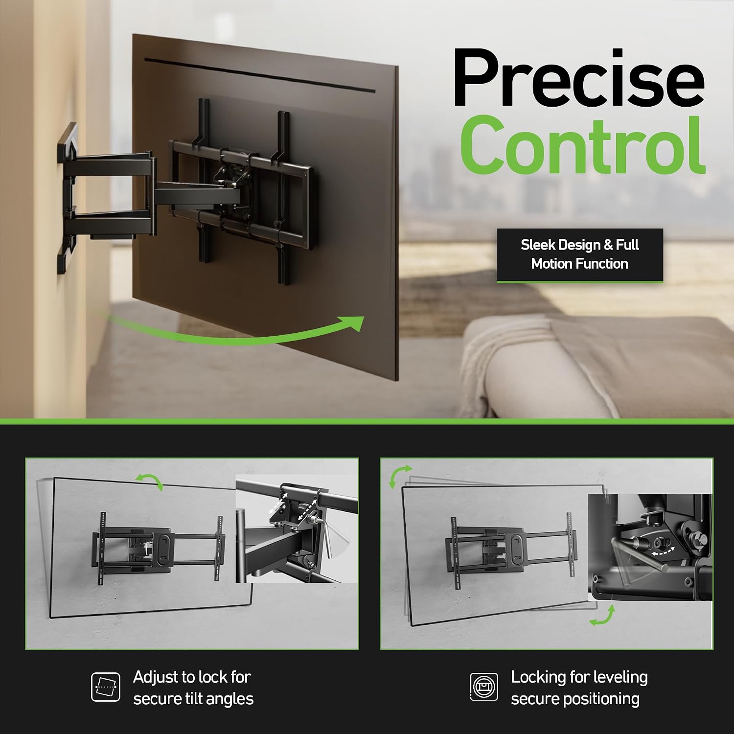 Heavy Duty Dual Arm Articulating TV Wall Mount Bracket for Samsung Q70D (Q71D, Q72D, Q73D, Q74D, Q75D) QN55Q70D 55 Inch TV - Tilt & Swivel with Reduced Glare
